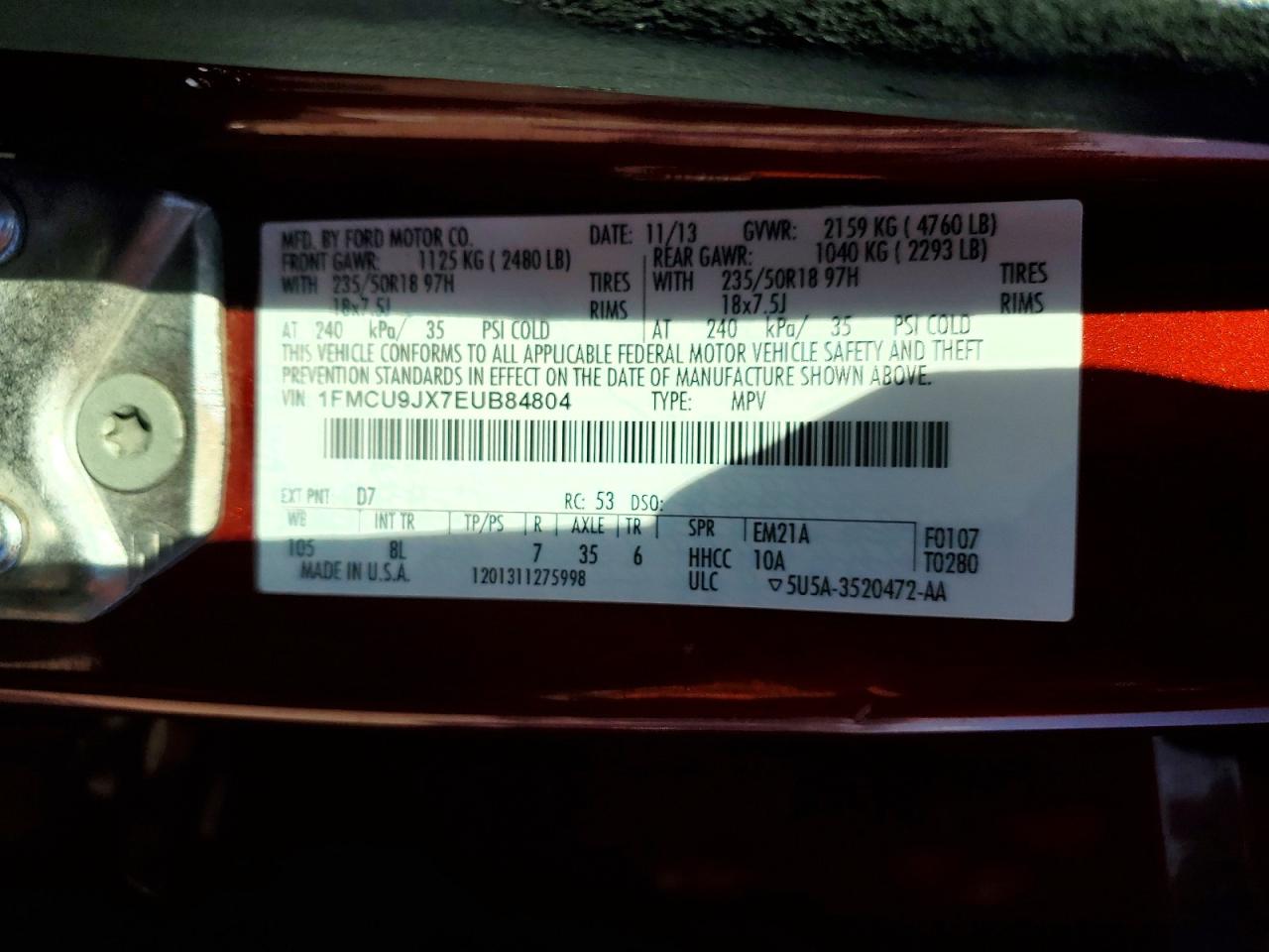 2014 Ford Escape Titanium Orange vin: 1FMCU9JX7EUB84804
