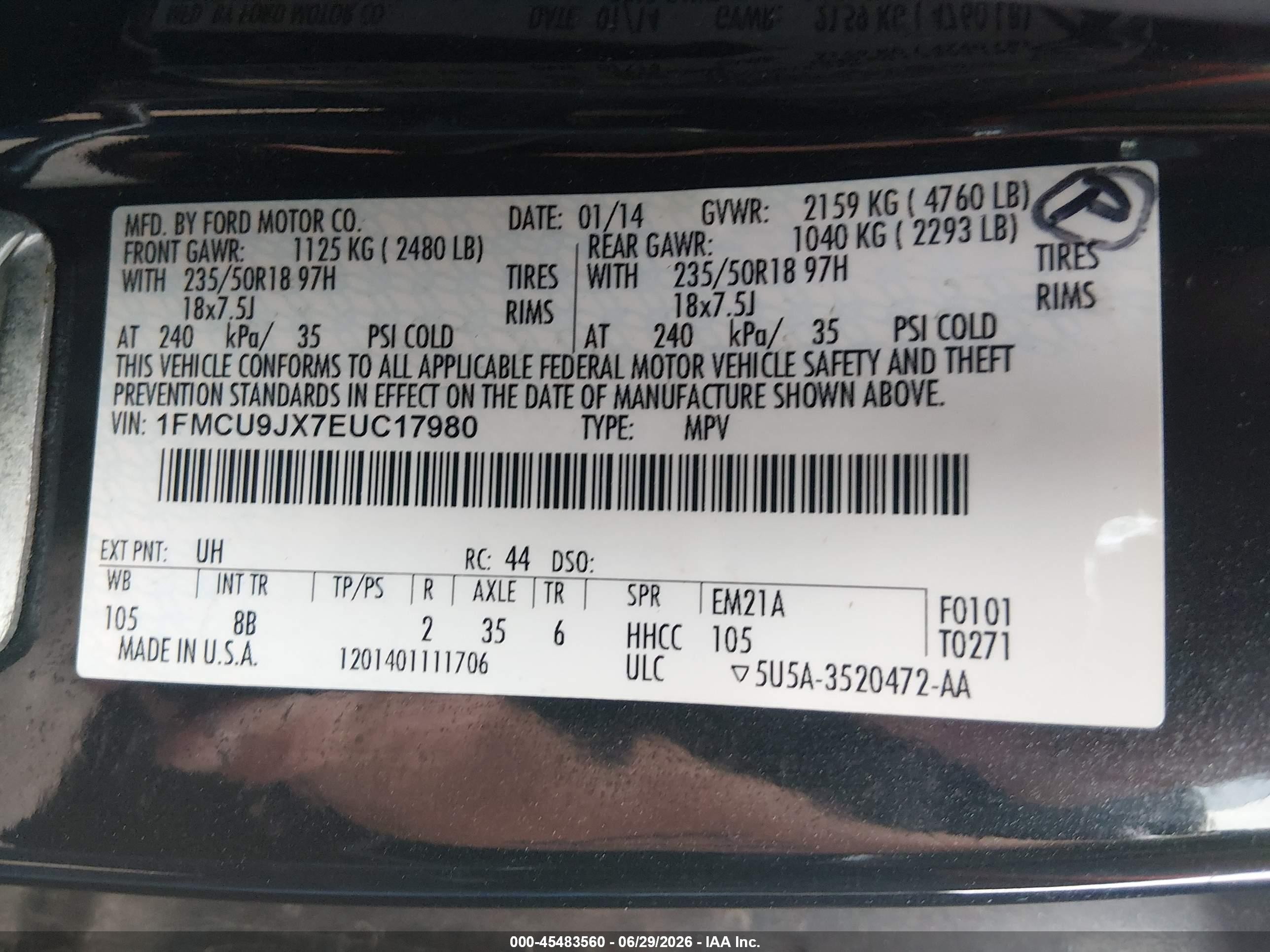 2014 Ford Escape Titanium Black vin: 1FMCU9JX7EUC17980