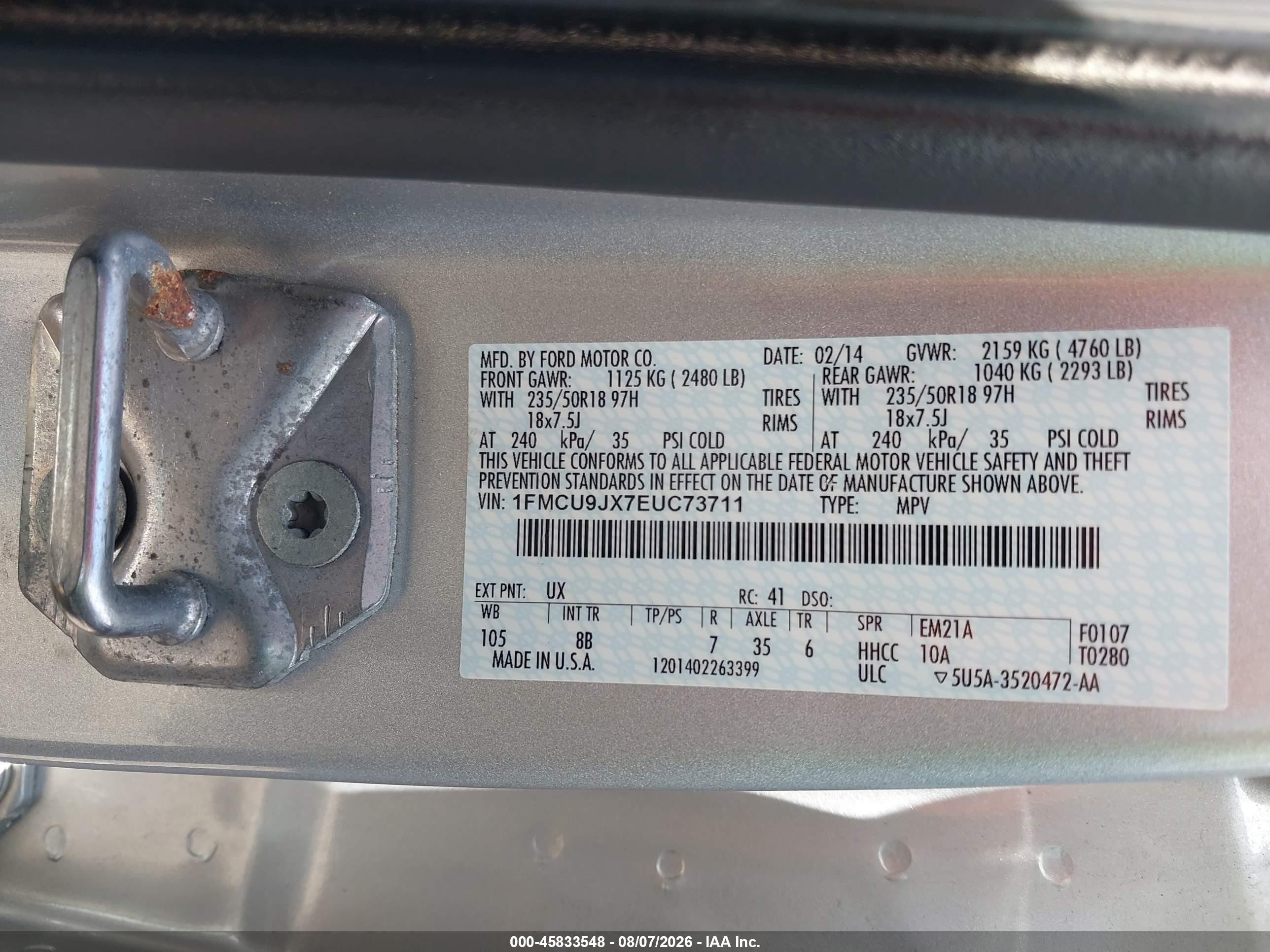 2014 Ford Escape Titanium Серебряный vin: 1FMCU9JX7EUC73711