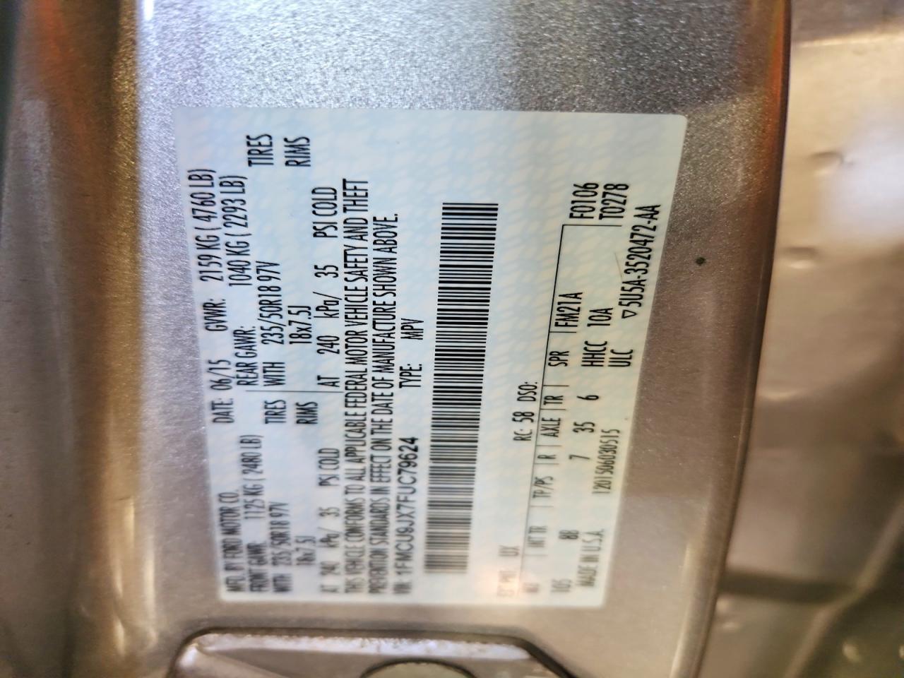 2015 Ford Escape Titanium Silver vin: 1FMCU9JX7FUC79624