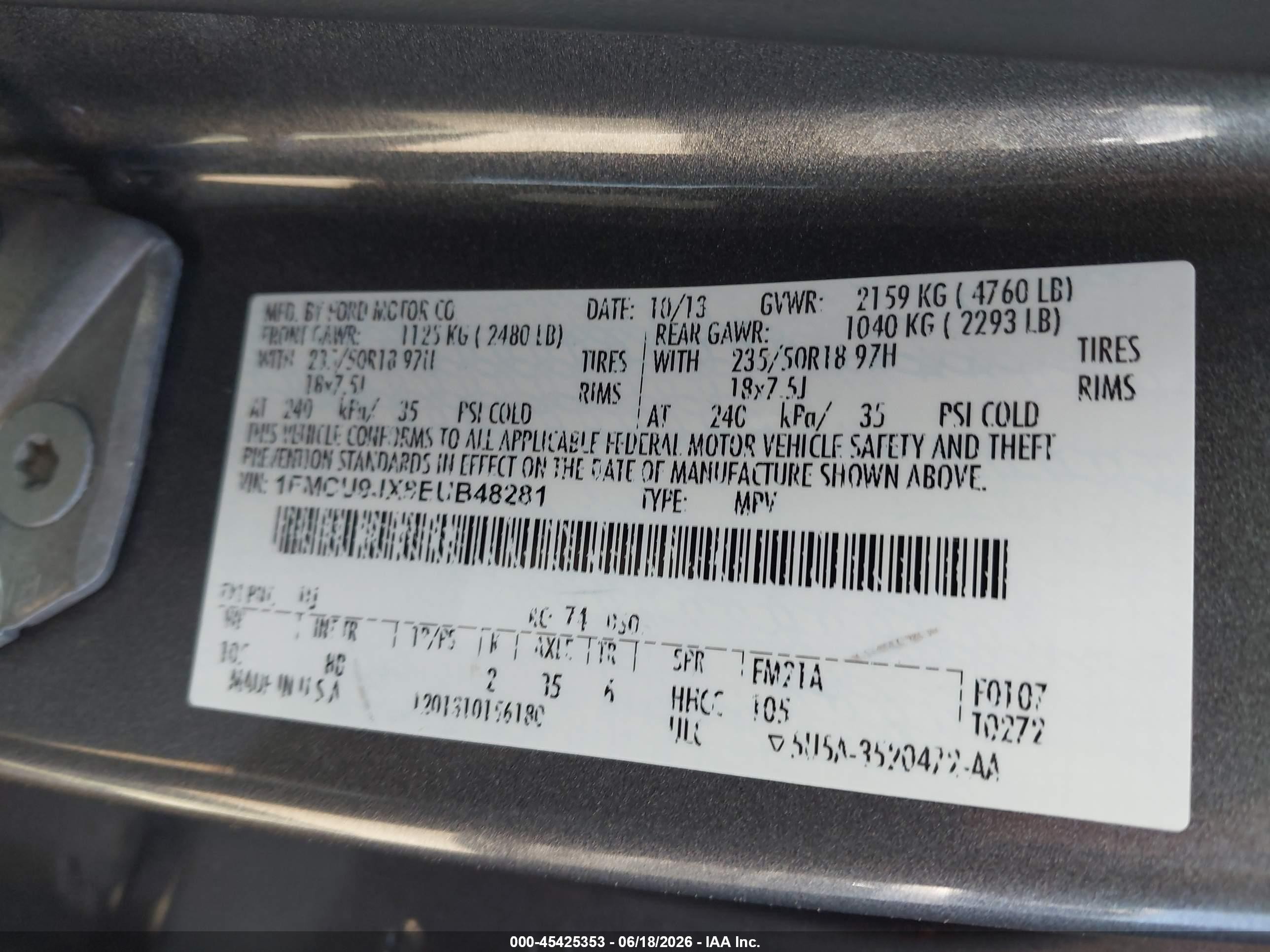 2014 Ford Escape Titanium Gray vin: 1FMCU9JX8EUB48281