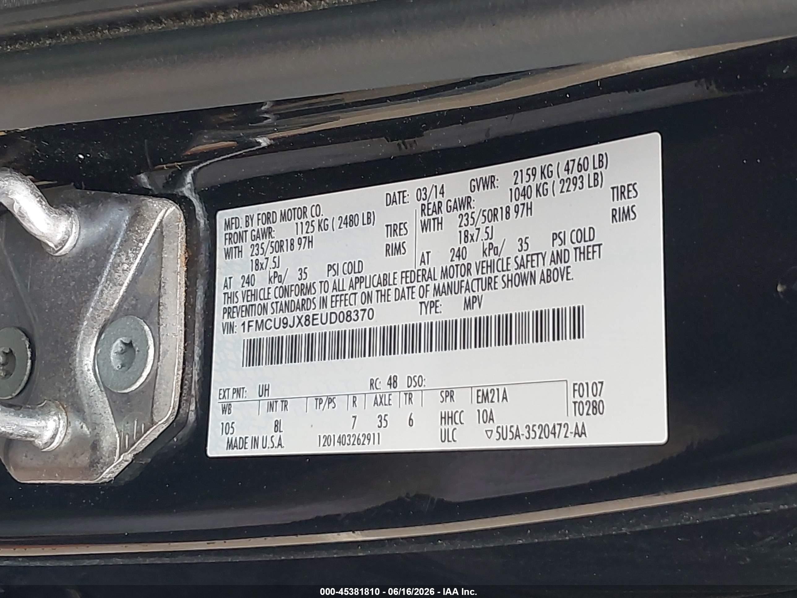 2014 Ford Escape Titanium Black vin: 1FMCU9JX8EUD08370