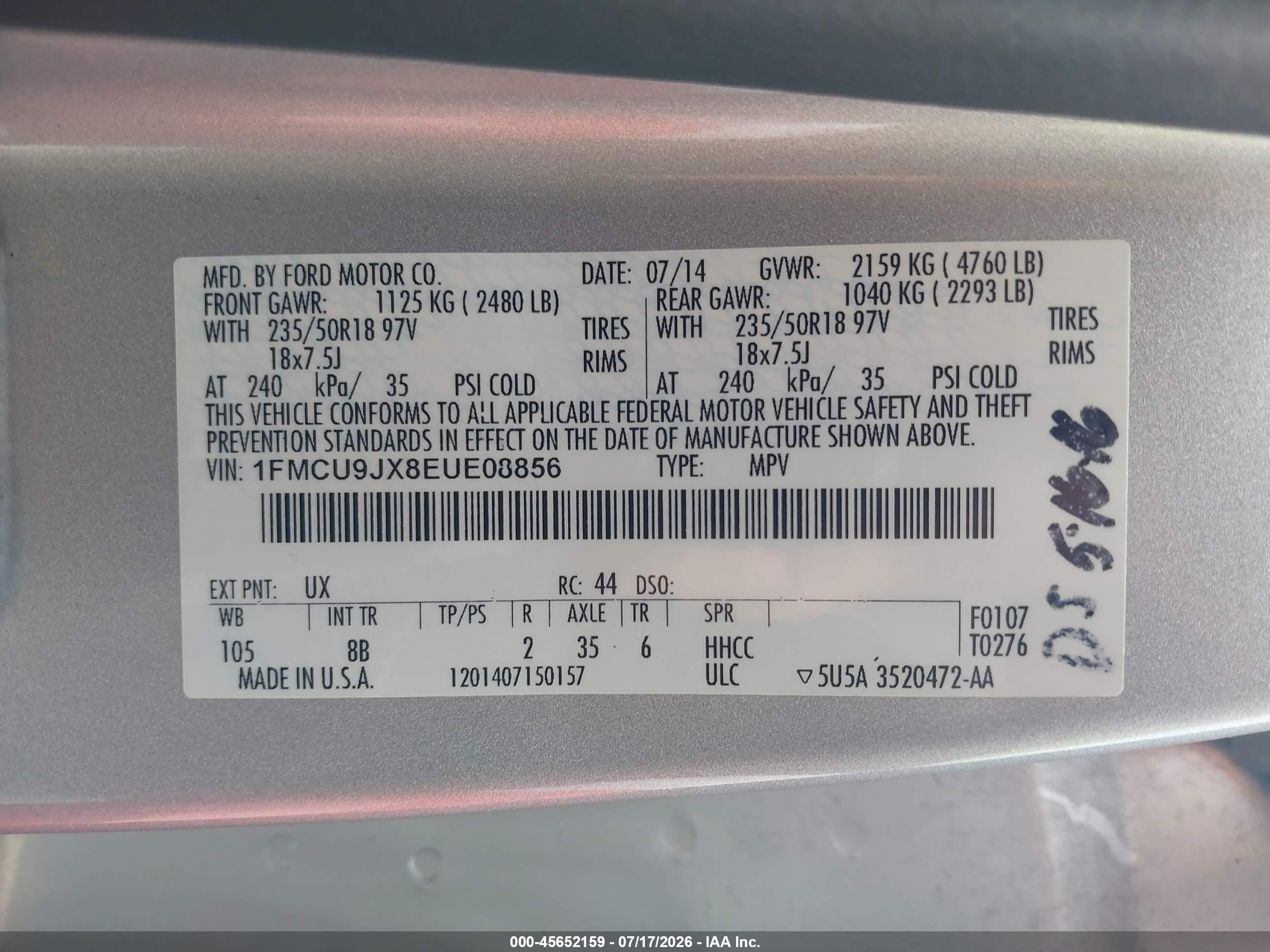 2014 Ford Escape Titanium Silver vin: 1FMCU9JX8EUE08856