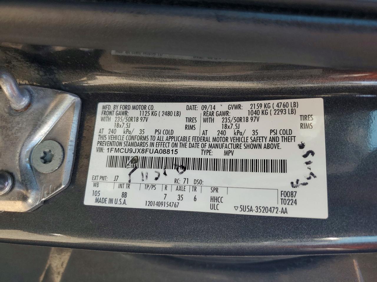 2015 Ford Escape Titanium Gray vin: 1FMCU9JX8FUA08815