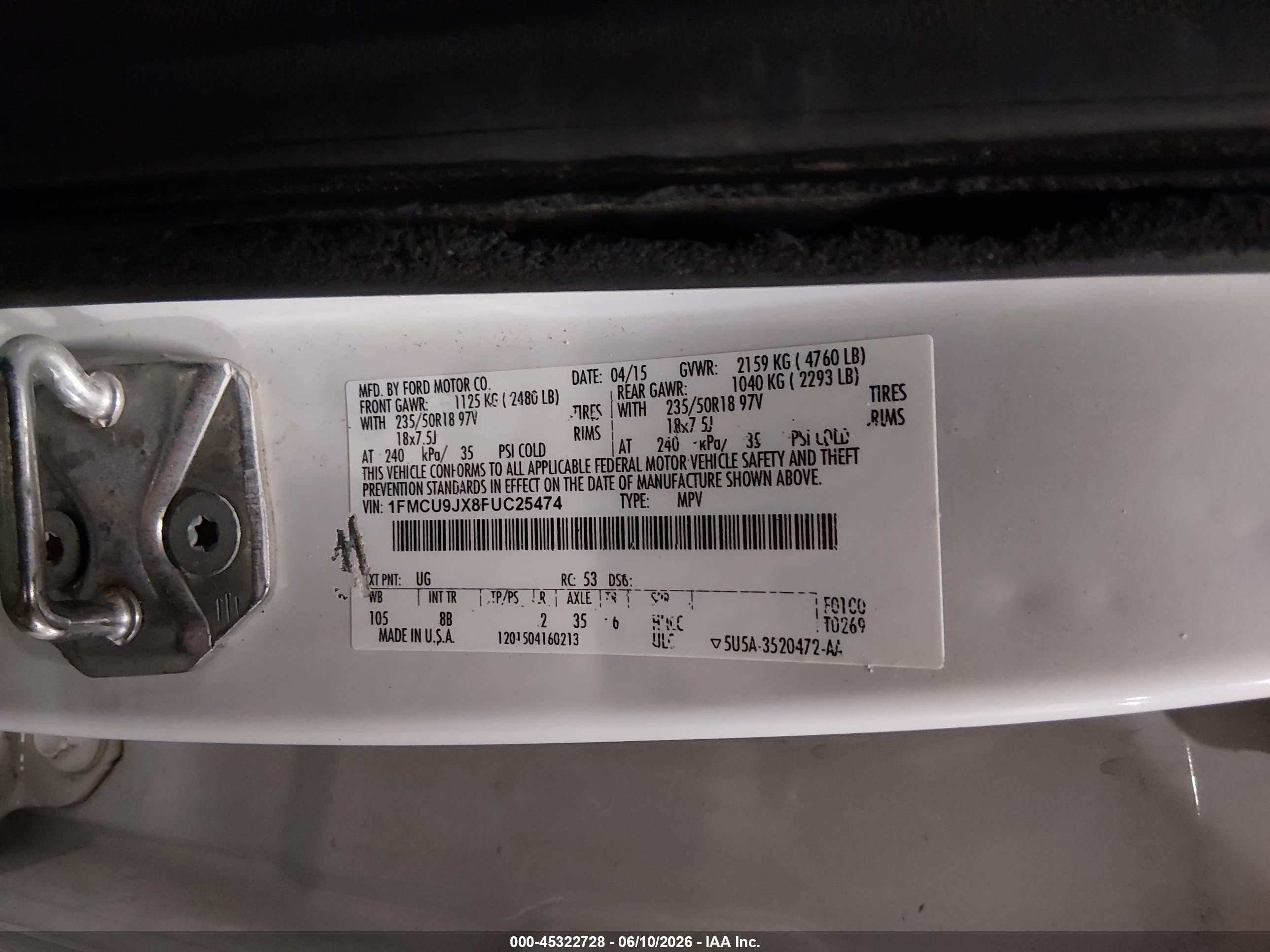 2015 Ford Escape Titanium White vin: 1FMCU9JX8FUC25474
