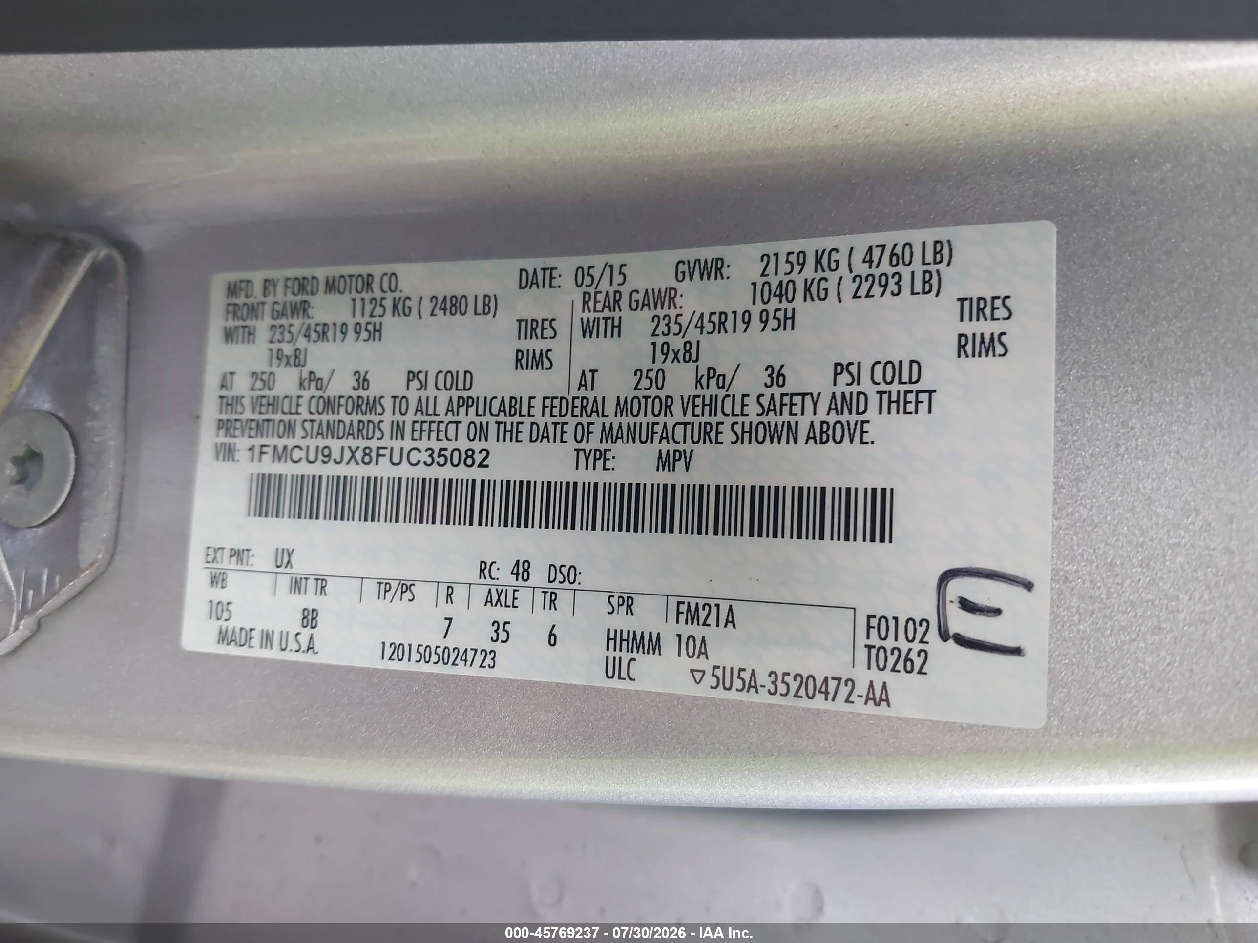 2015 Ford Escape Titanium Silver vin: 1FMCU9JX8FUC35082