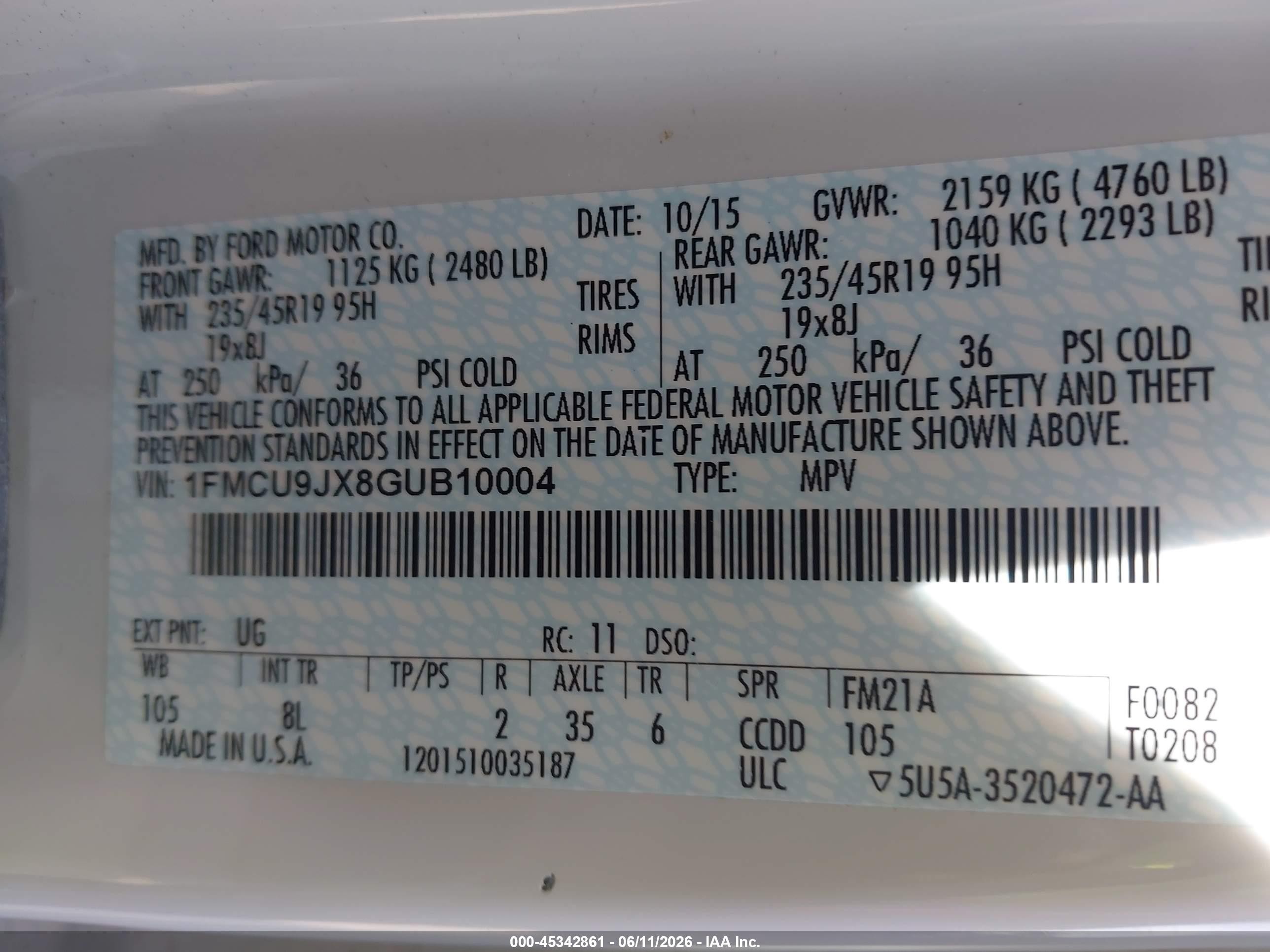 2016 Ford Escape Titanium White vin: 1FMCU9JX8GUB10004
