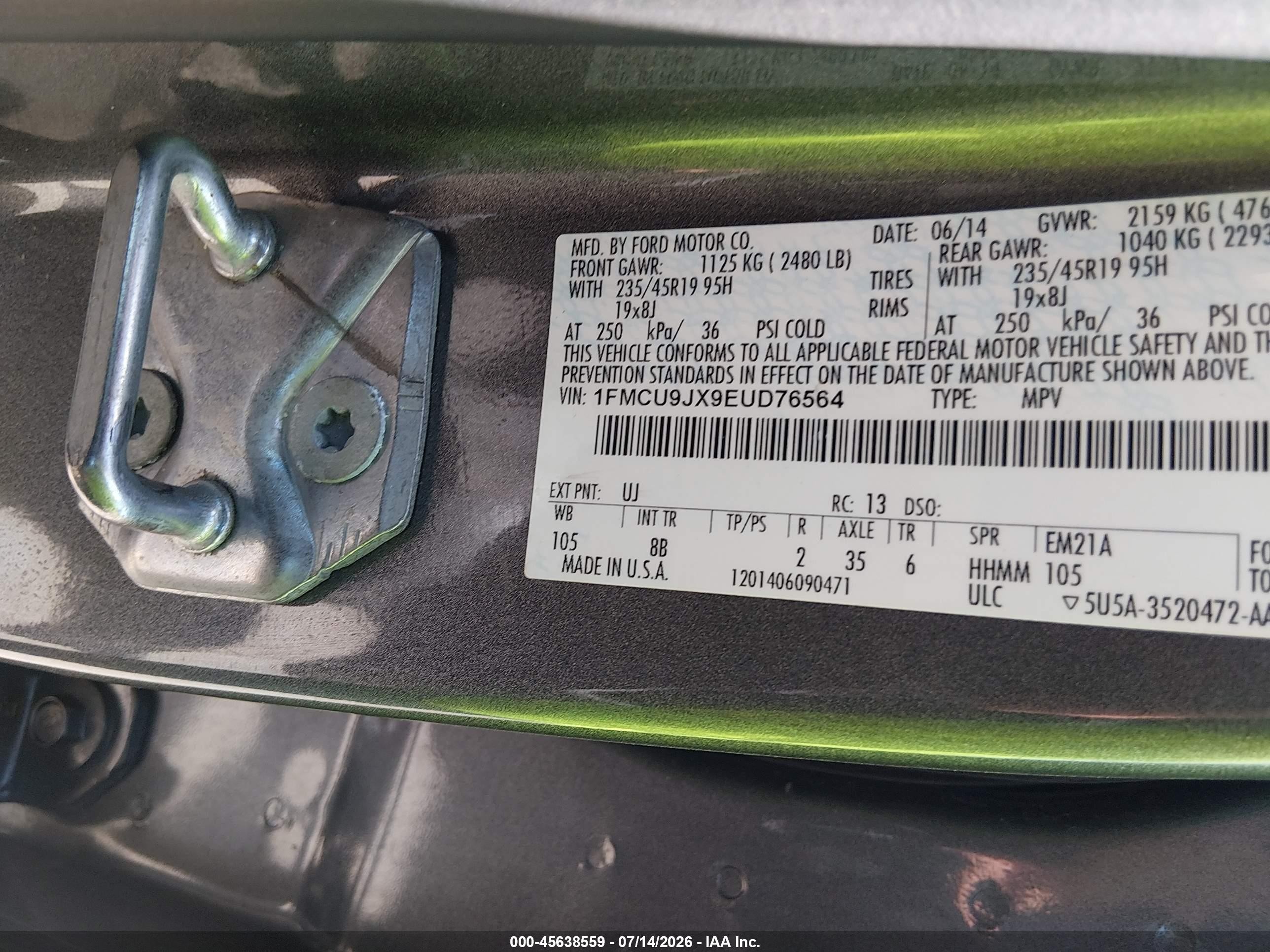 2014 Ford Escape Titanium Серый vin: 1FMCU9JX9EUD76564