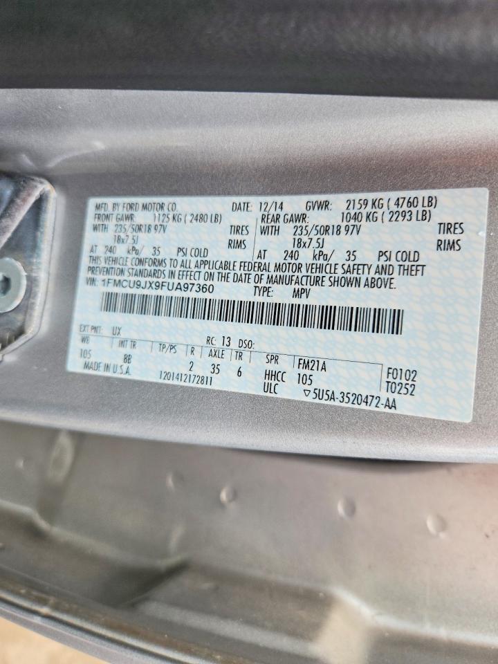 2015 Ford Escape Titanium Silver vin: 1FMCU9JX9FUA97360