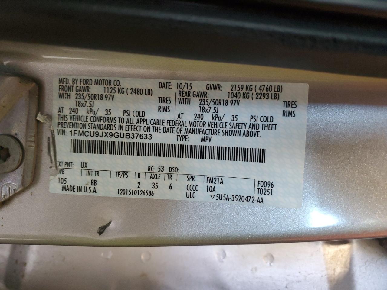 2016 Ford Escape Titanium Silver vin: 1FMCU9JX9GUB37633
