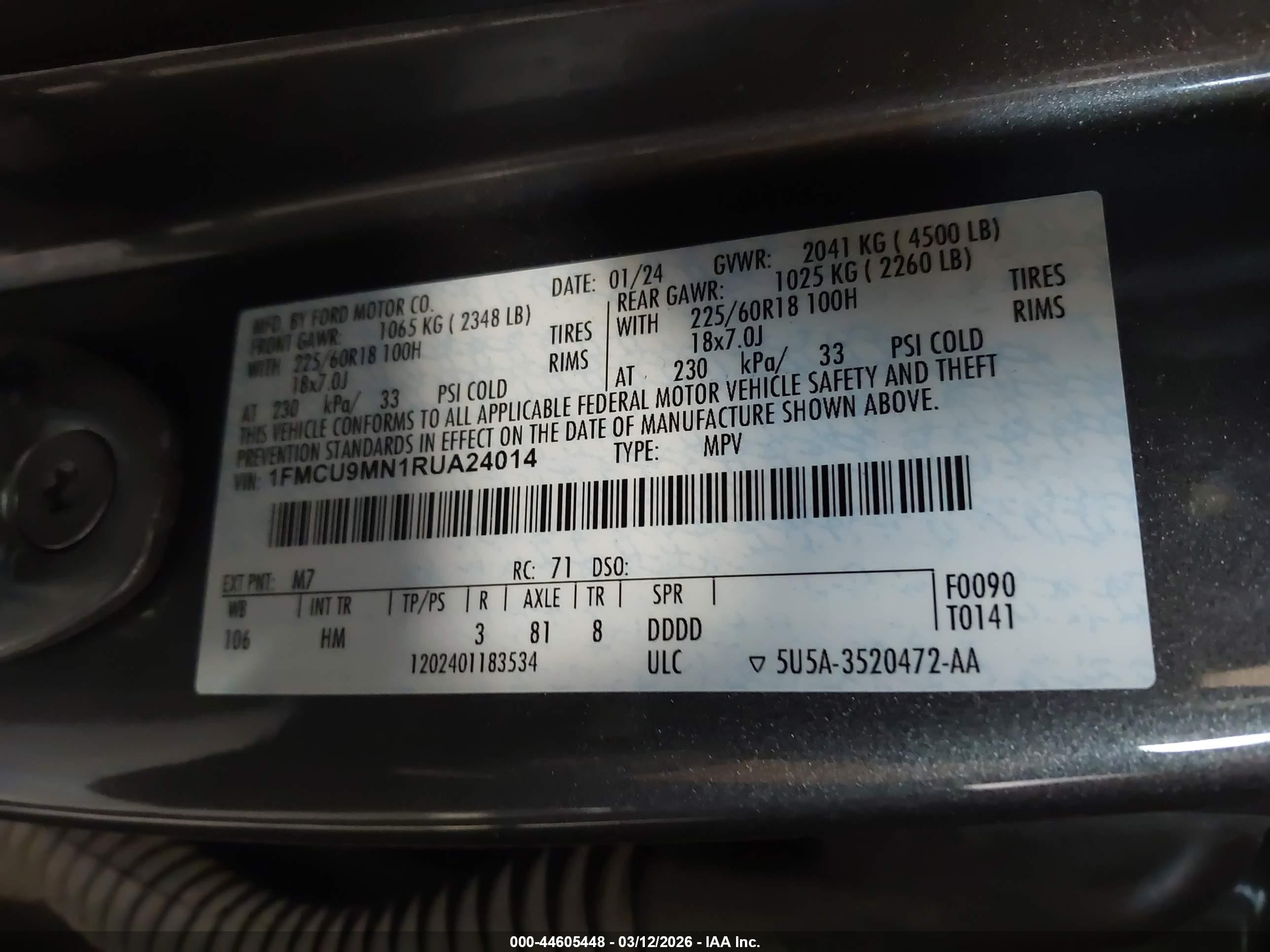 2024 Ford Escape St-line Gray vin: 1FMCU9MN1RUA24014