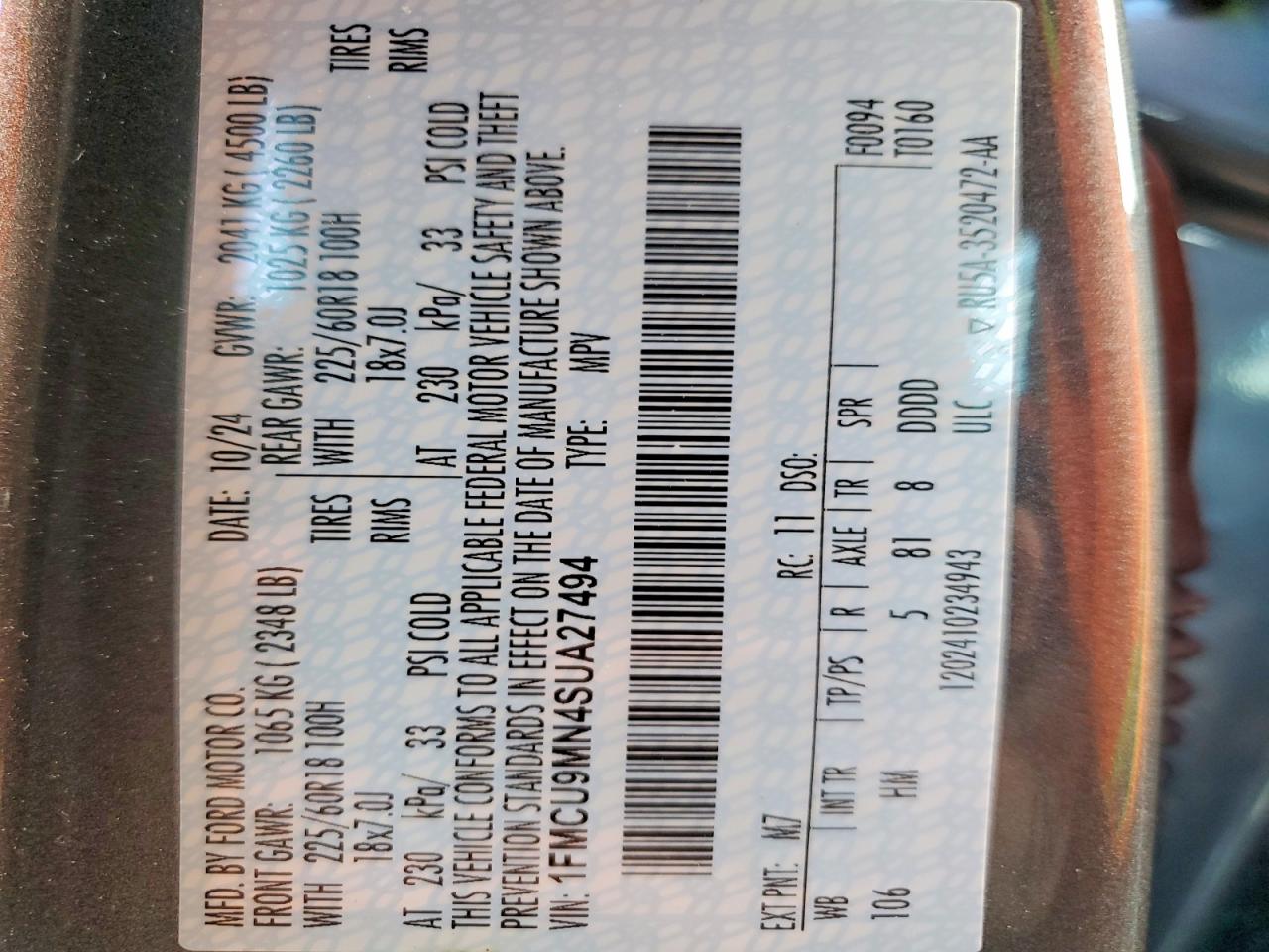 2025 Ford Escape St Line Gray vin: 1FMCU9MN4SUA27494