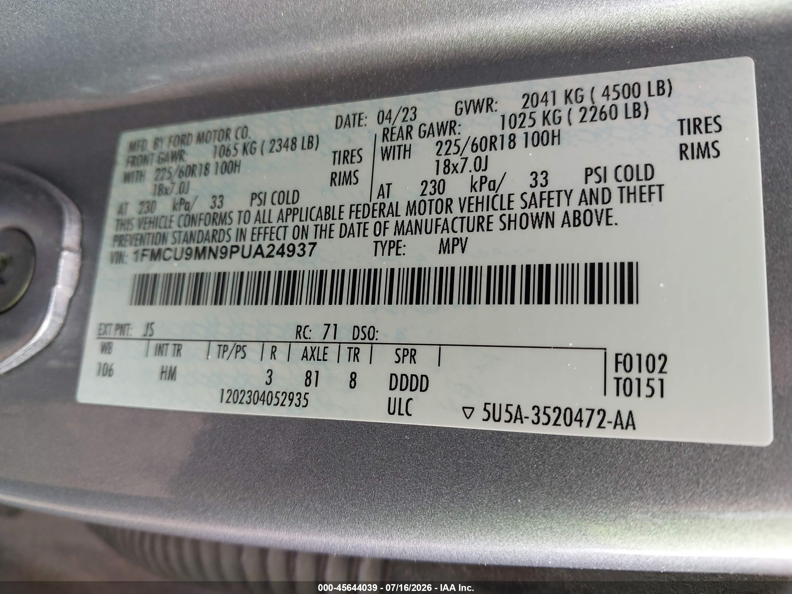 2023 Ford Escape St-line Silver vin: 1FMCU9MN9PUA24937