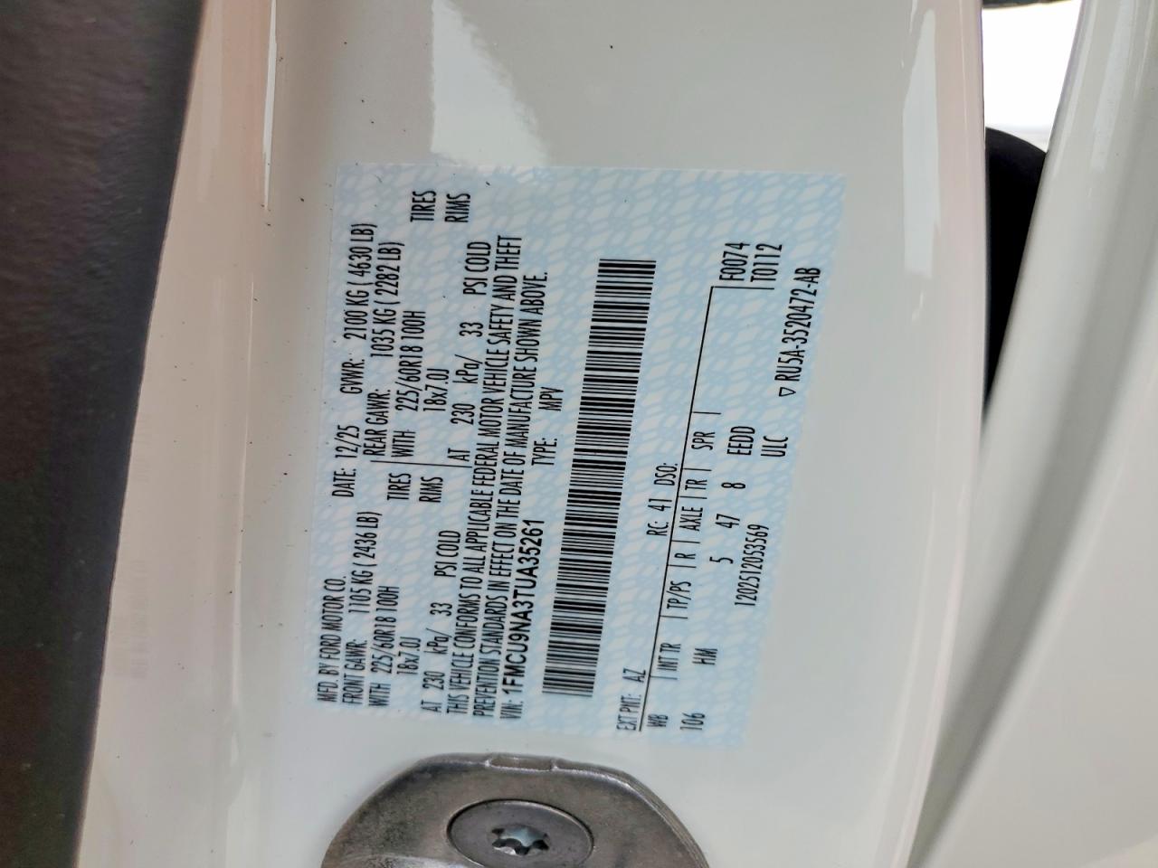 2026 Ford Escape St Line Select White vin: 1FMCU9NA3TUA35261