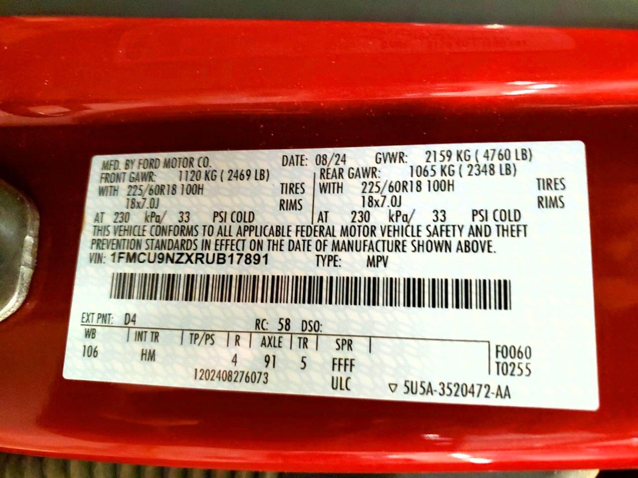 2024 Ford Escape St Line Select Red vin: 1FMCU9NZXRUB17891