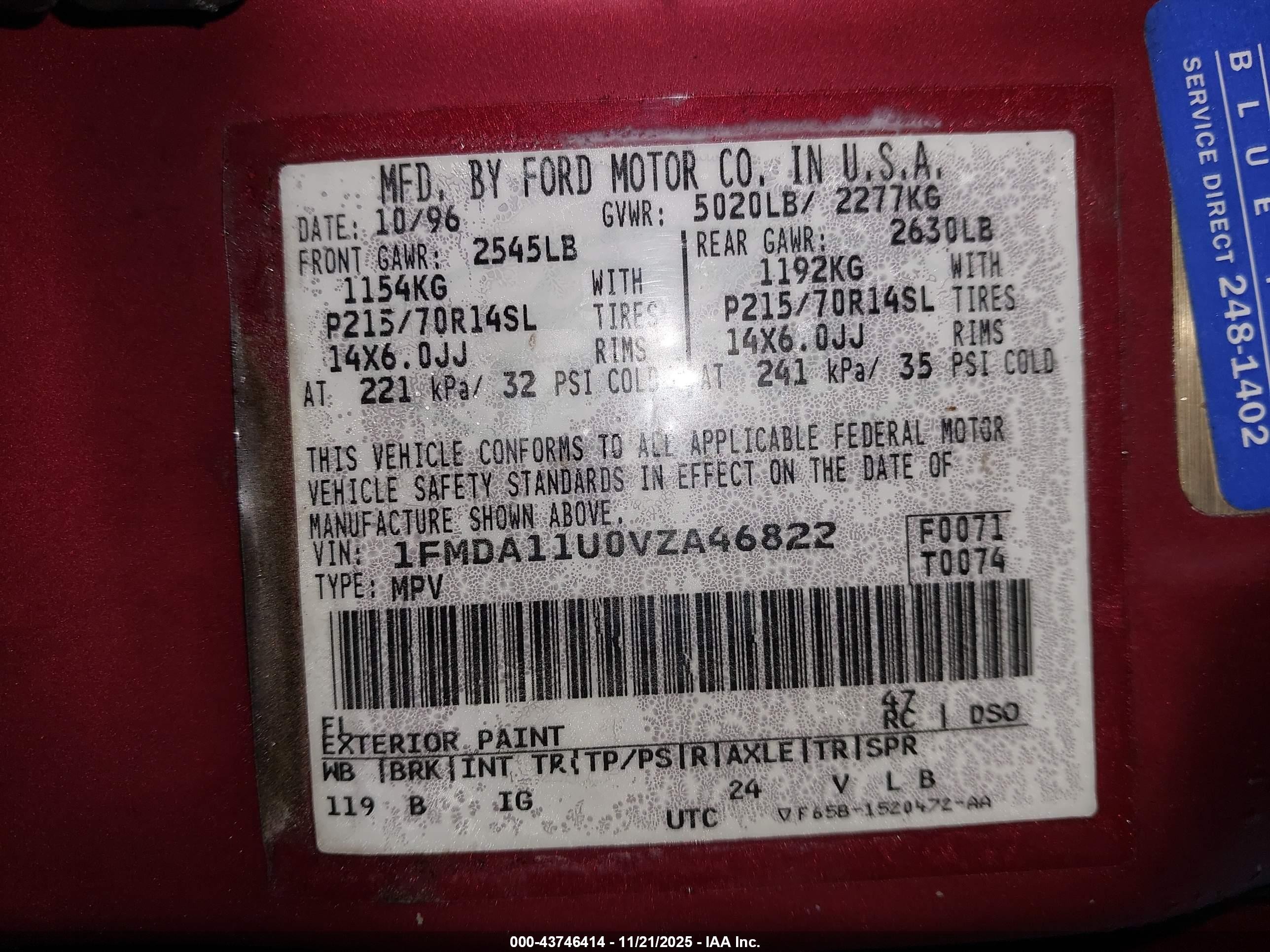 1997 Ford Aerostar Xlt Red vin: 1FMDA11U0VZA46822