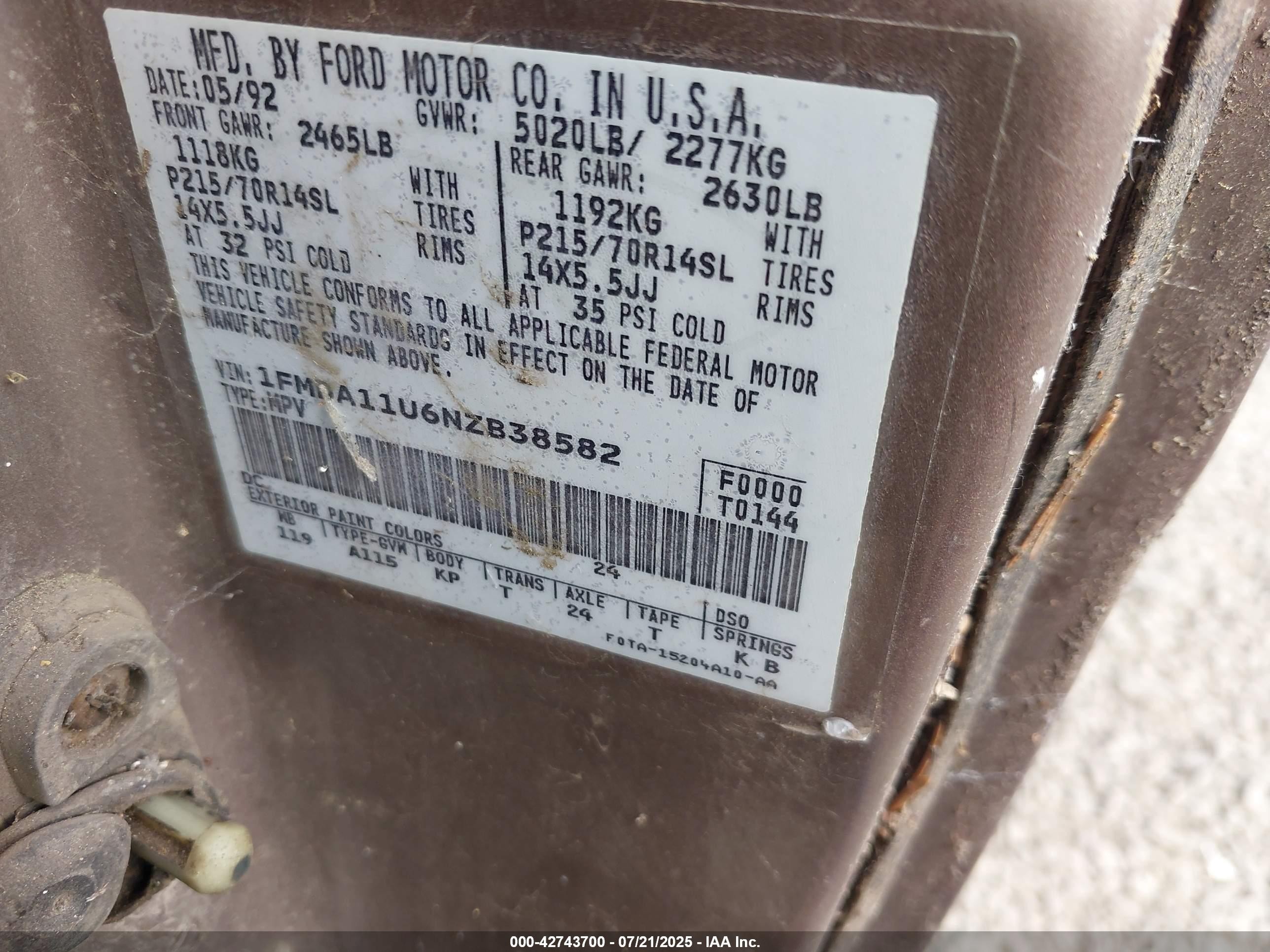 1992 Ford Aerostar   Dark Brown vin: 1FMDA11U6NZB38582
