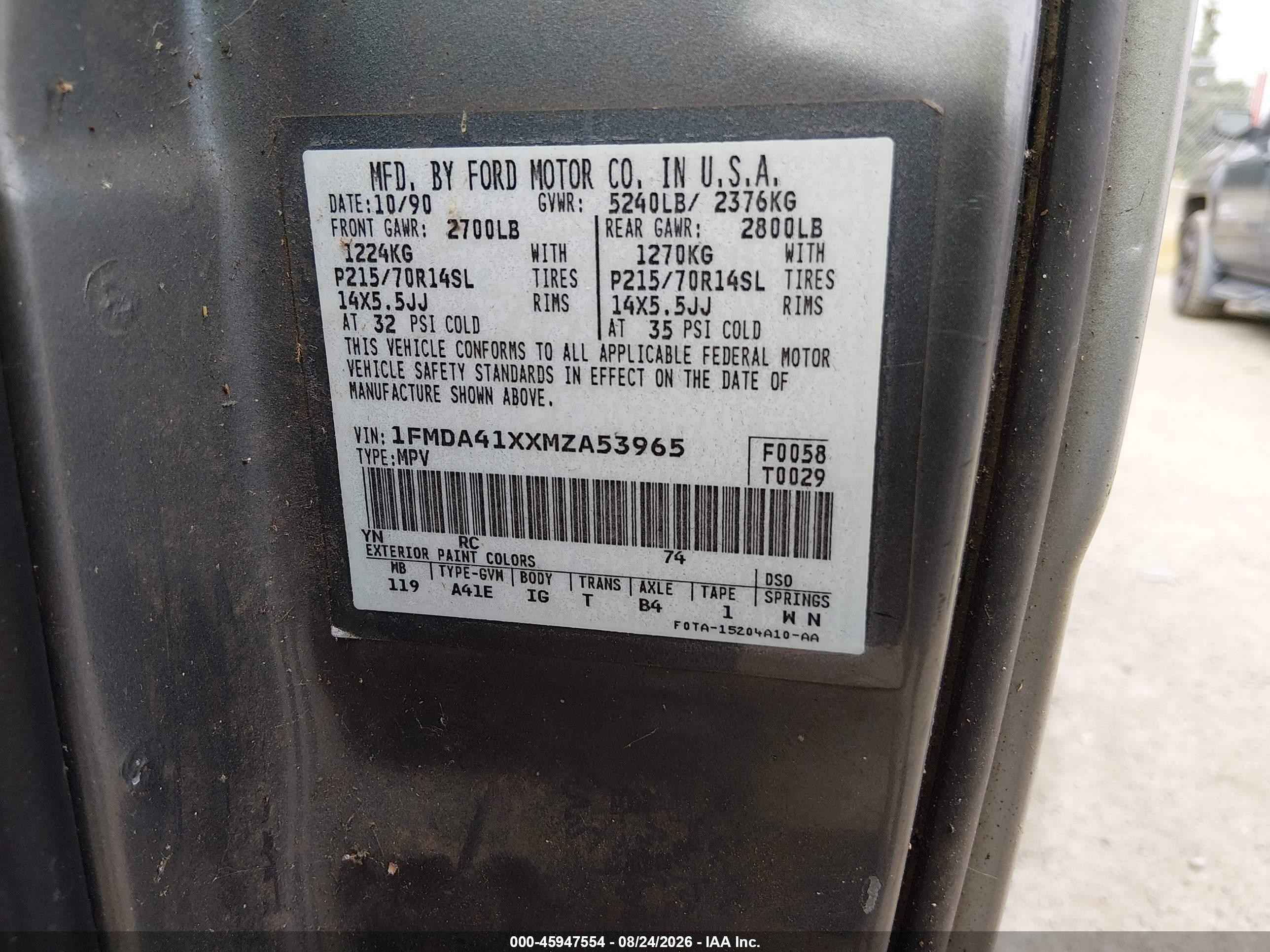 1991 Ford Aerostar   Silver vin: 1FMDA41XXMZA53965