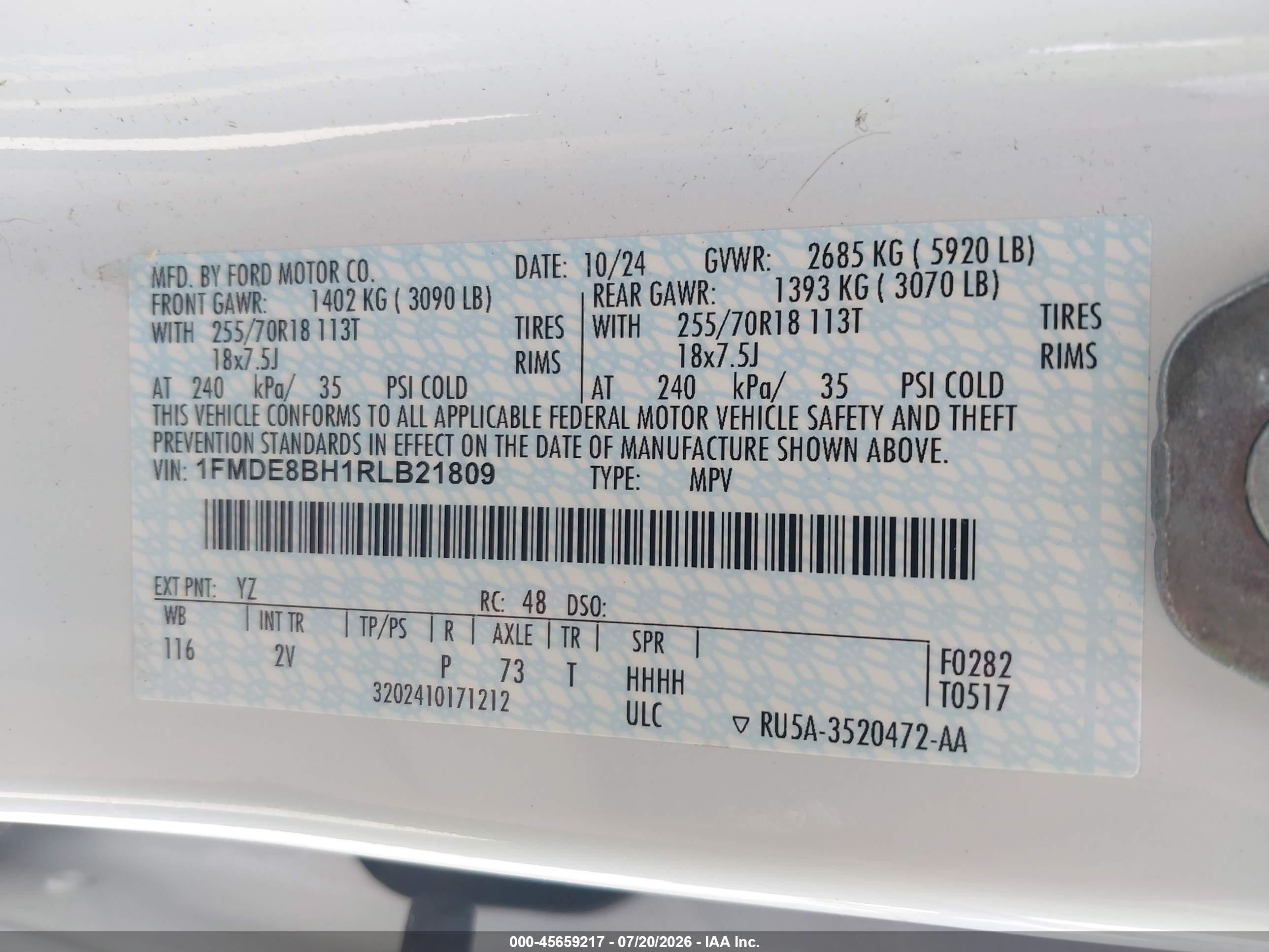 2024 Ford Bronco Outer Banks White vin: 1FMDE8BH1RLB21809