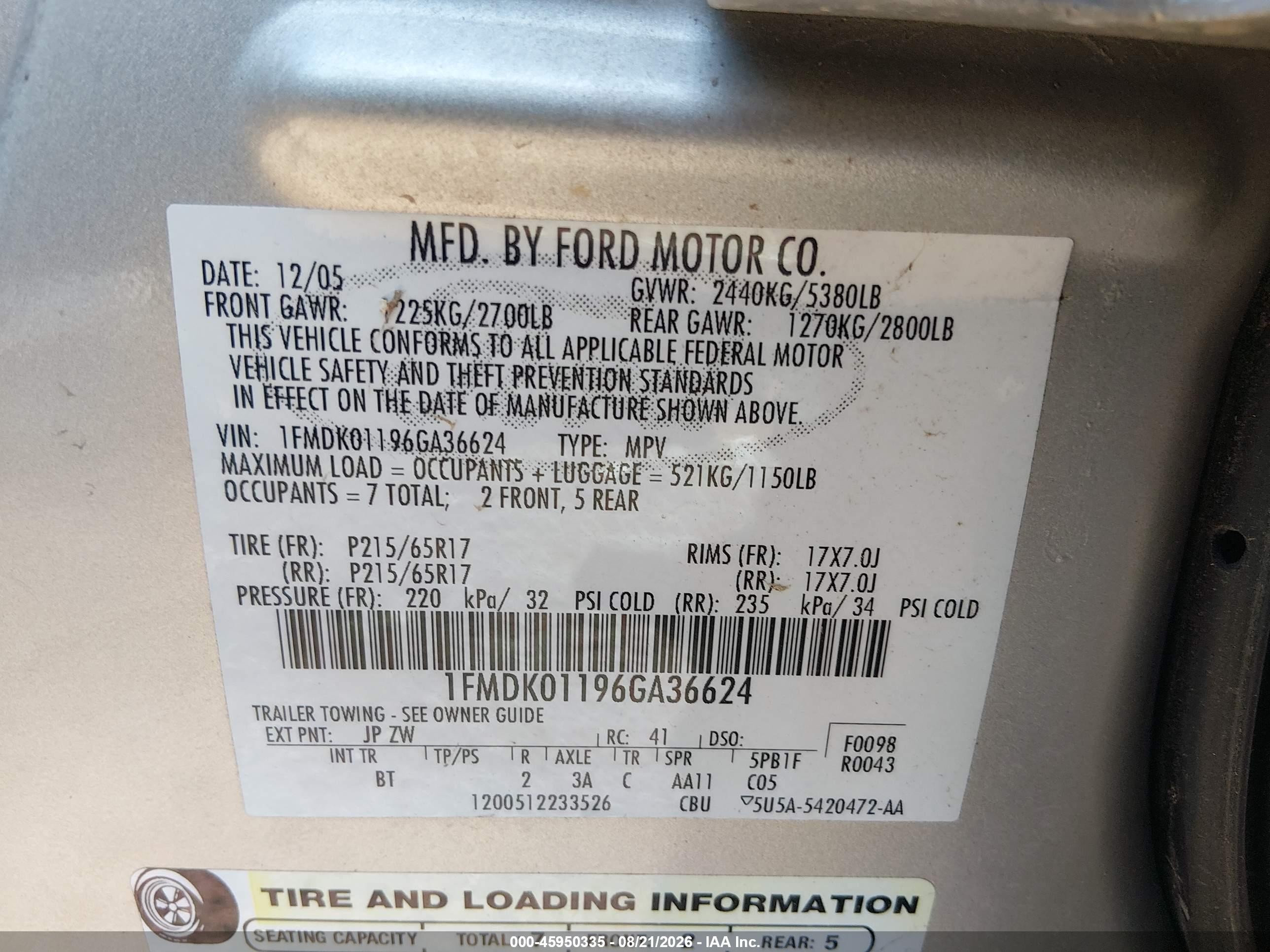 2006 Ford Freestyle Se Silver vin: 1FMDK01196GA36624