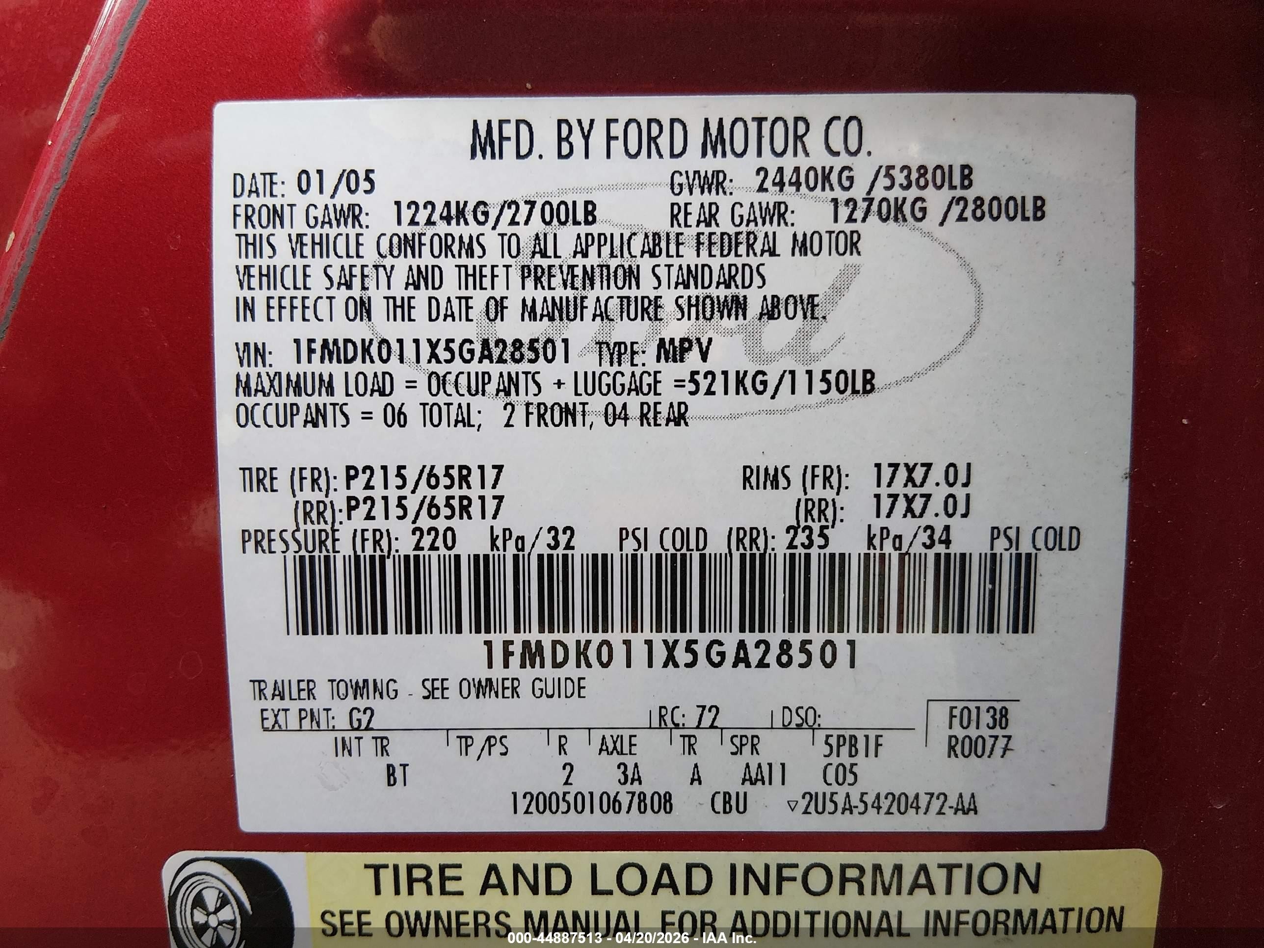 2005 Ford Freestyle Se Red vin: 1FMDK011X5GA28501