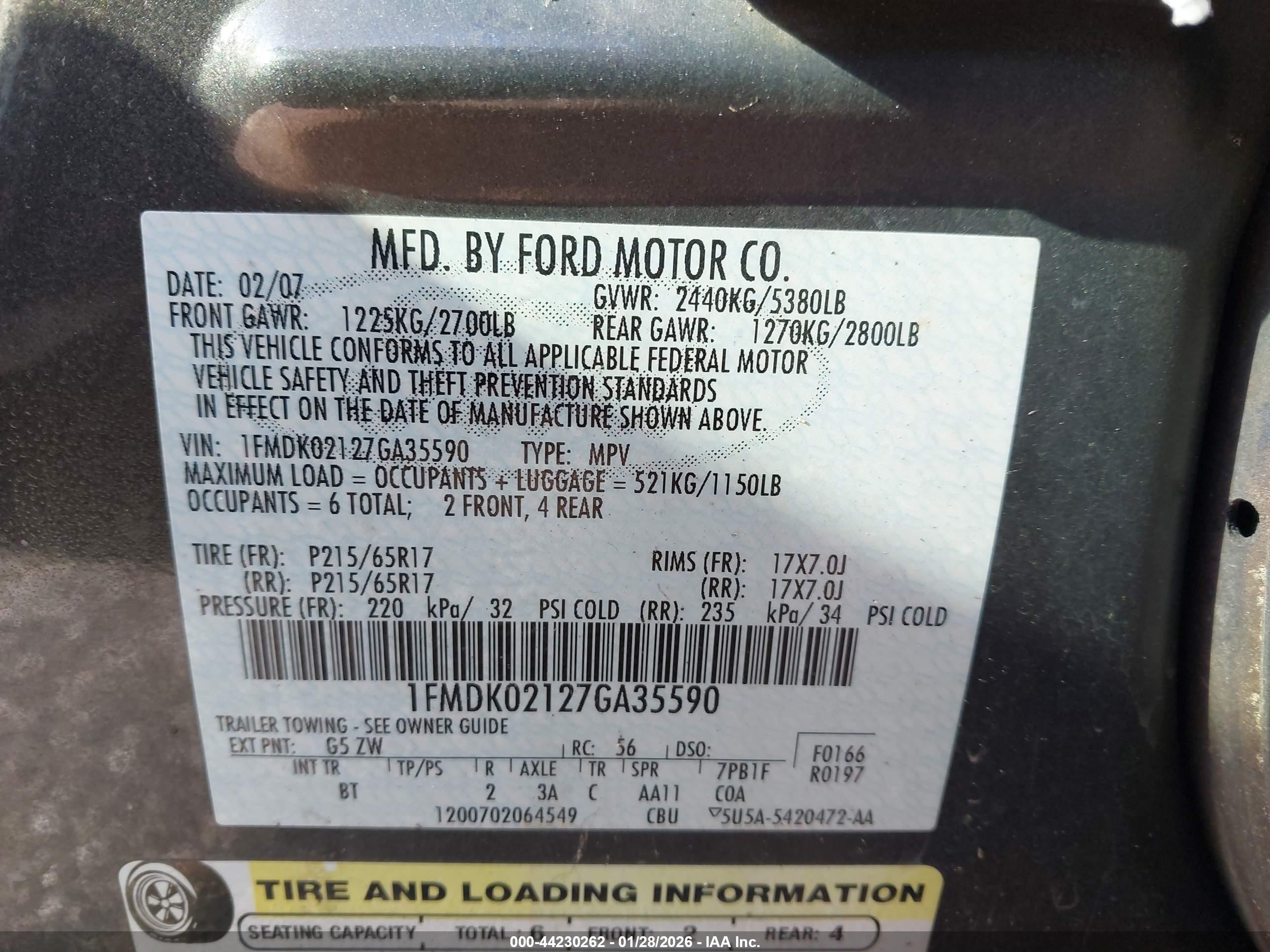 2007 Ford Freestyle Sel Gray vin: 1FMDK02127GA35590