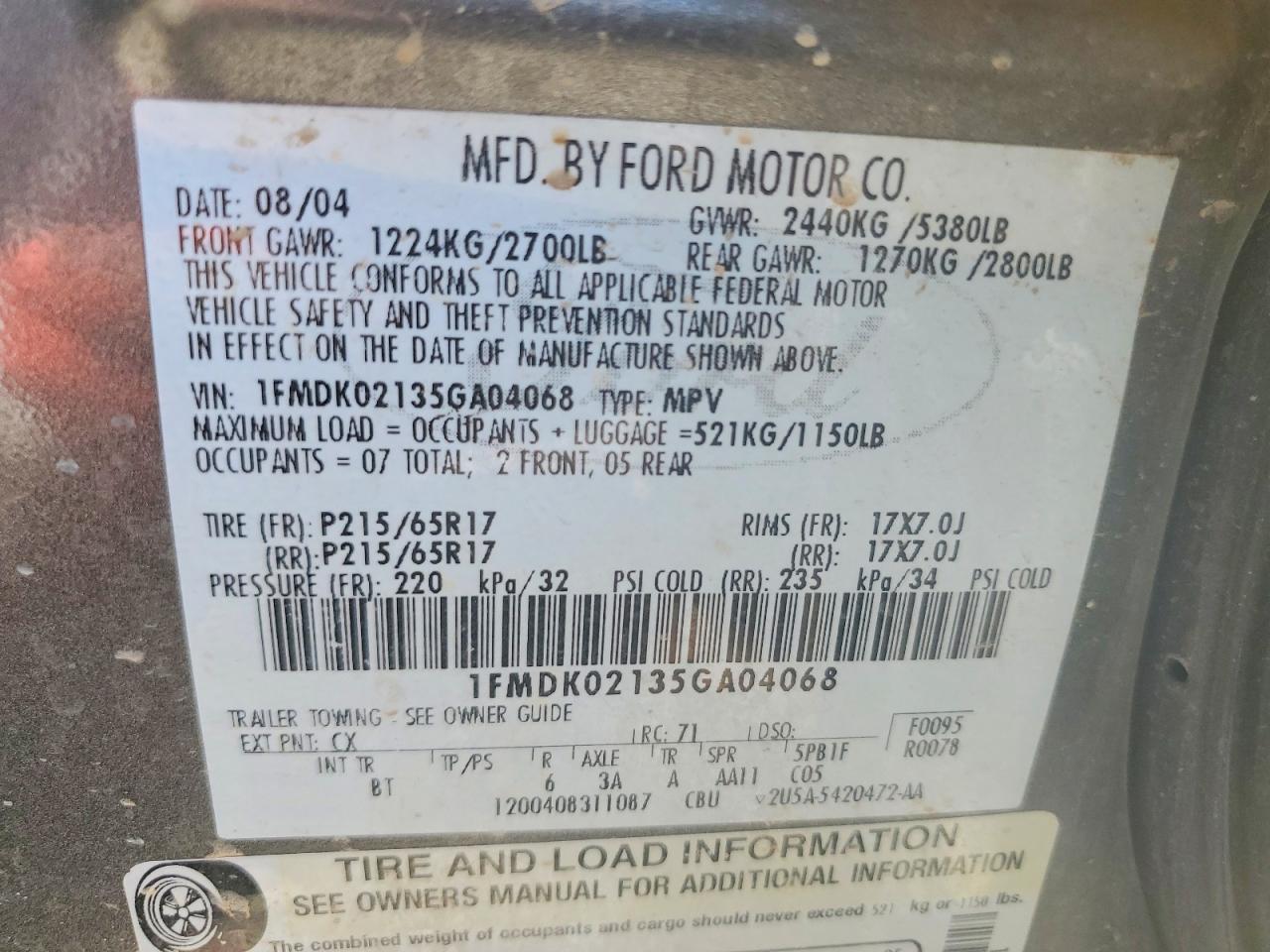 2005 Ford Freestyle Sel Gray vin: 1FMDK02135GA04068