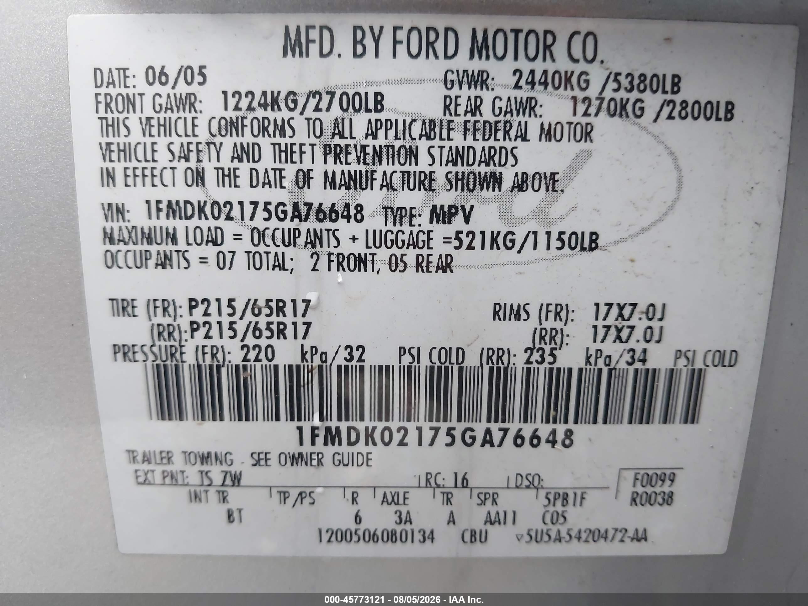 2005 Ford Freestyle Sel Серебряный vin: 1FMDK02175GA76648