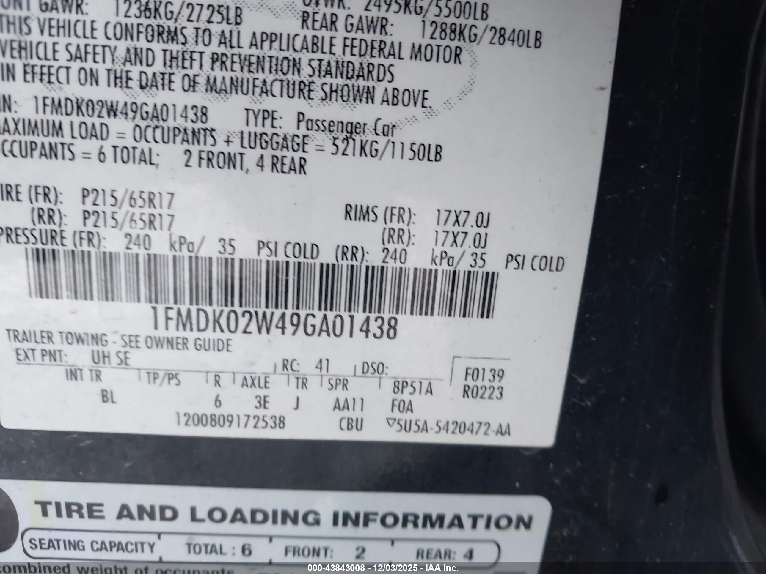 2009 Ford Taurus X Sel Black vin: 1FMDK02W49GA01438