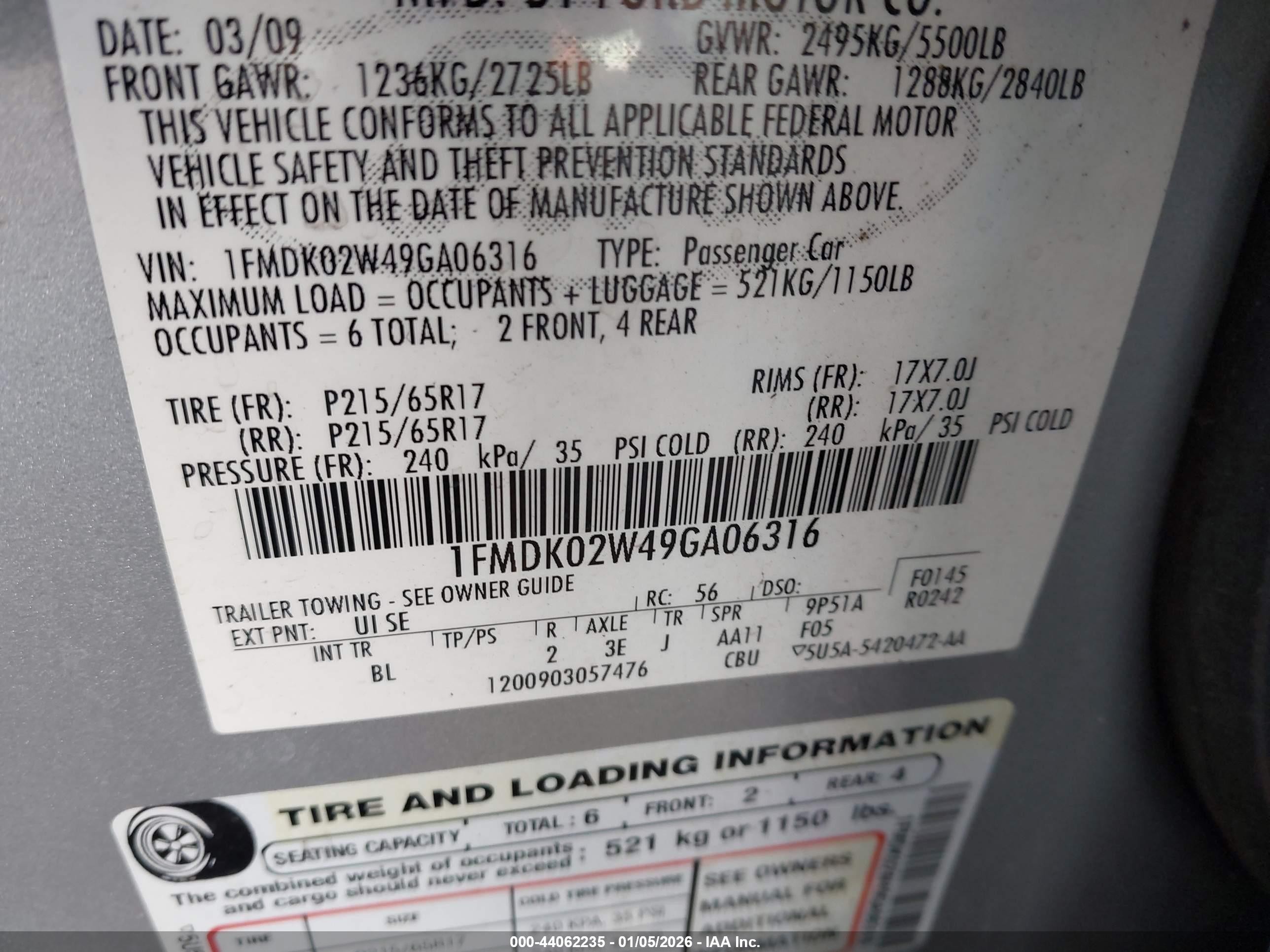 2009 Ford Taurus X Sel Silver vin: 1FMDK02W49GA06316
