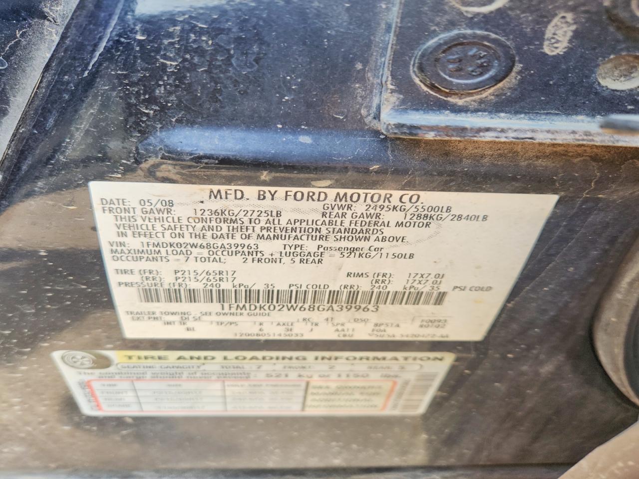 2008 Ford Taurus X Sel Black vin: 1FMDK02W68GA39963