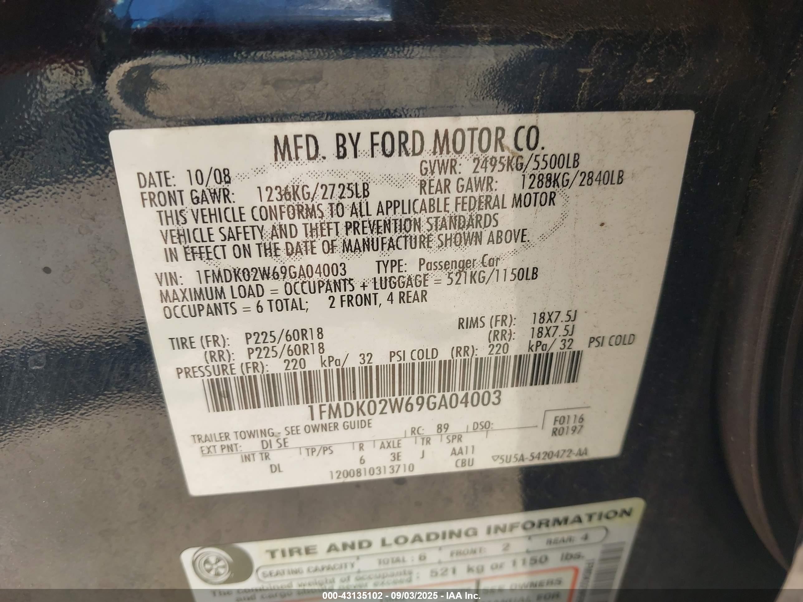 2009 Ford Taurus X Sel Black vin: 1FMDK02W69GA04003