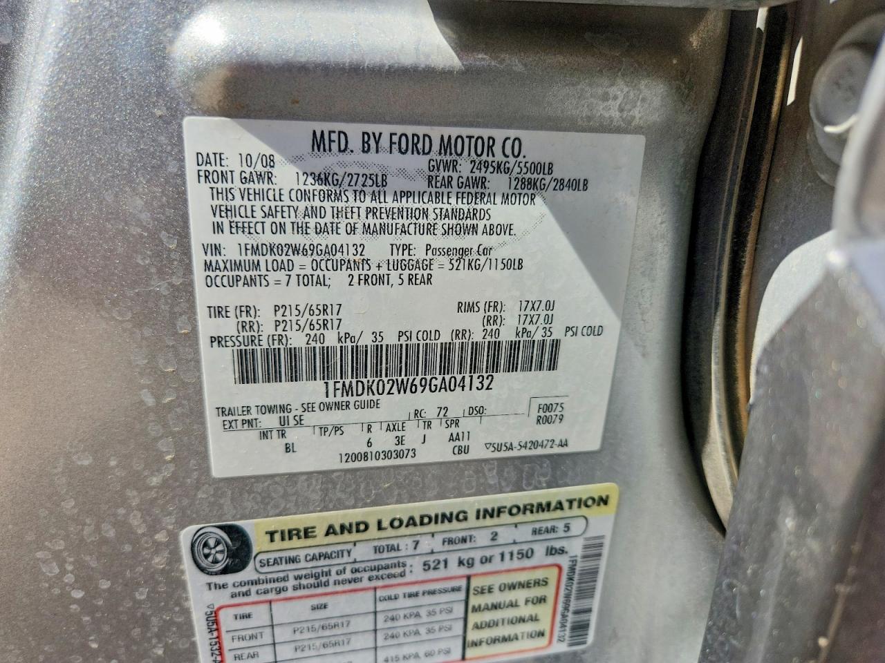 2009 Ford Taurus X Sel Gray vin: 1FMDK02W69GA04132