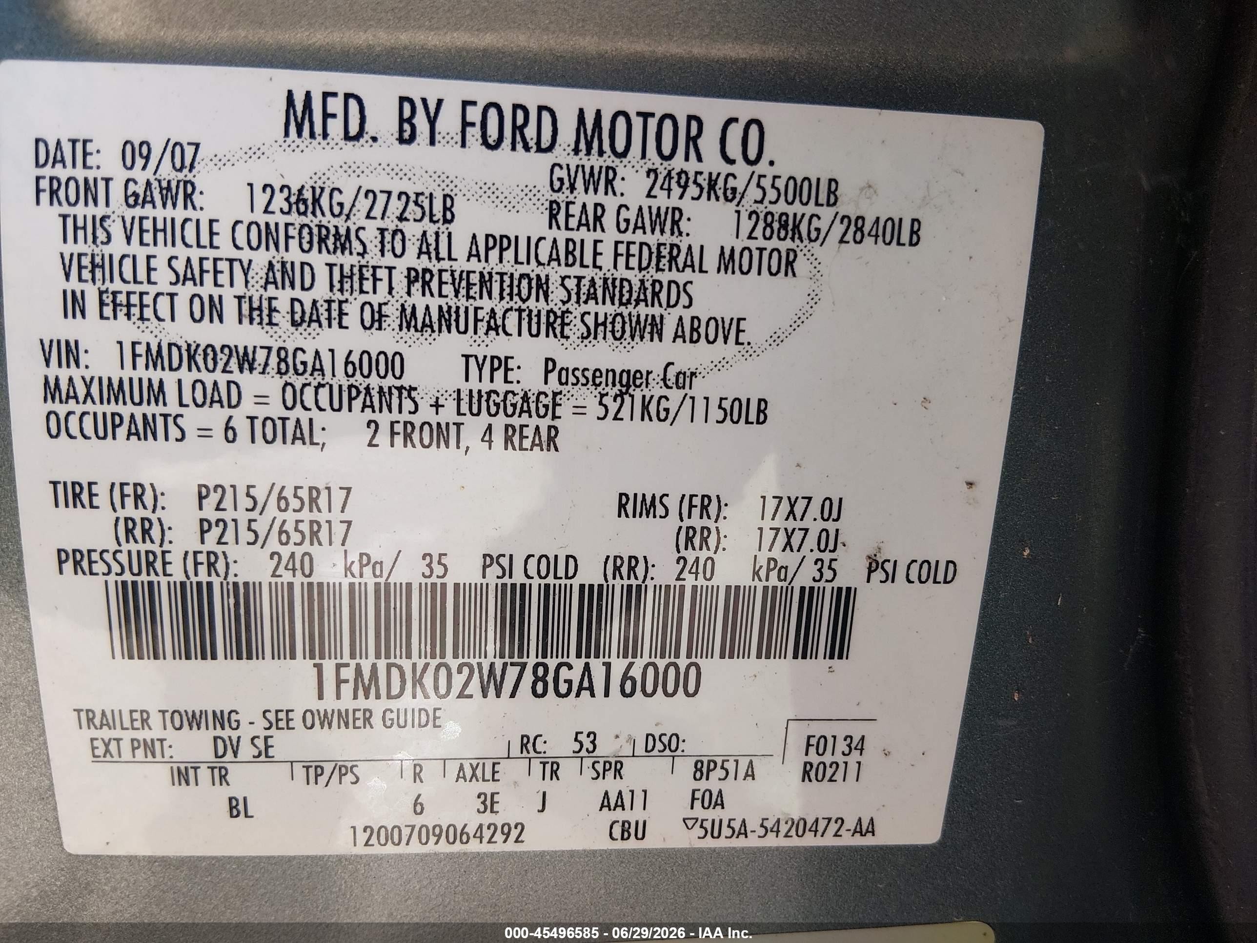2008 Ford Taurus X Sel Gray vin: 1FMDK02W78GA16000