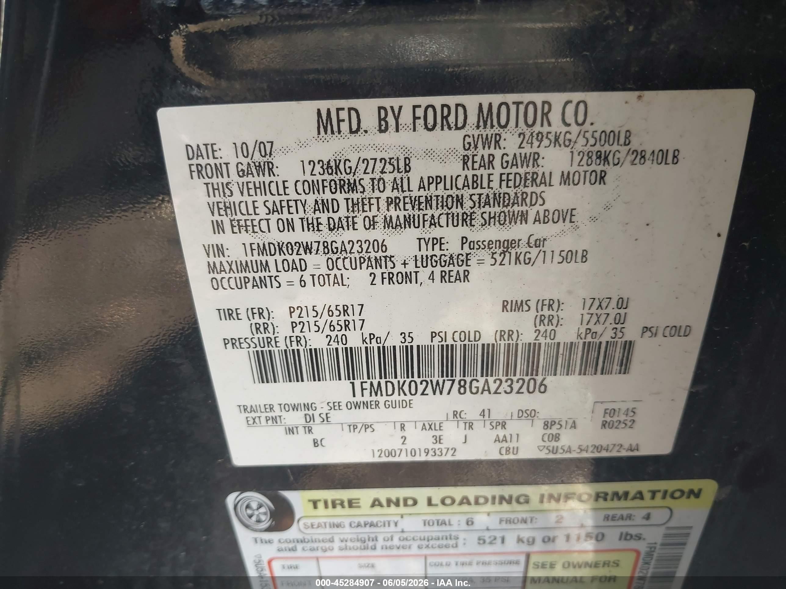 2008 Ford Taurus X Sel Dark Blue vin: 1FMDK02W78GA23206