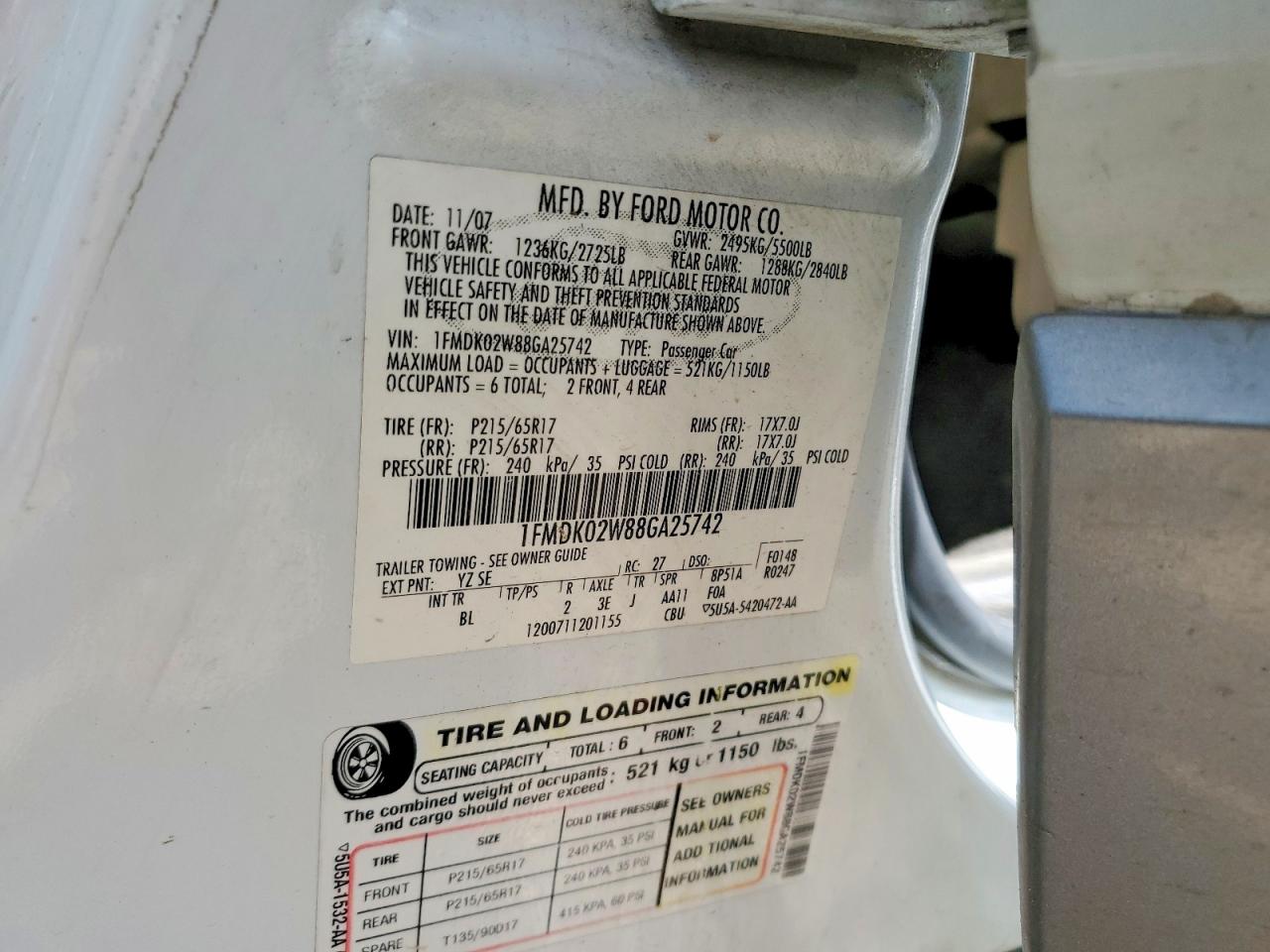 2008 Ford Taurus X Sel Silver vin: 1FMDK02W88GA25742