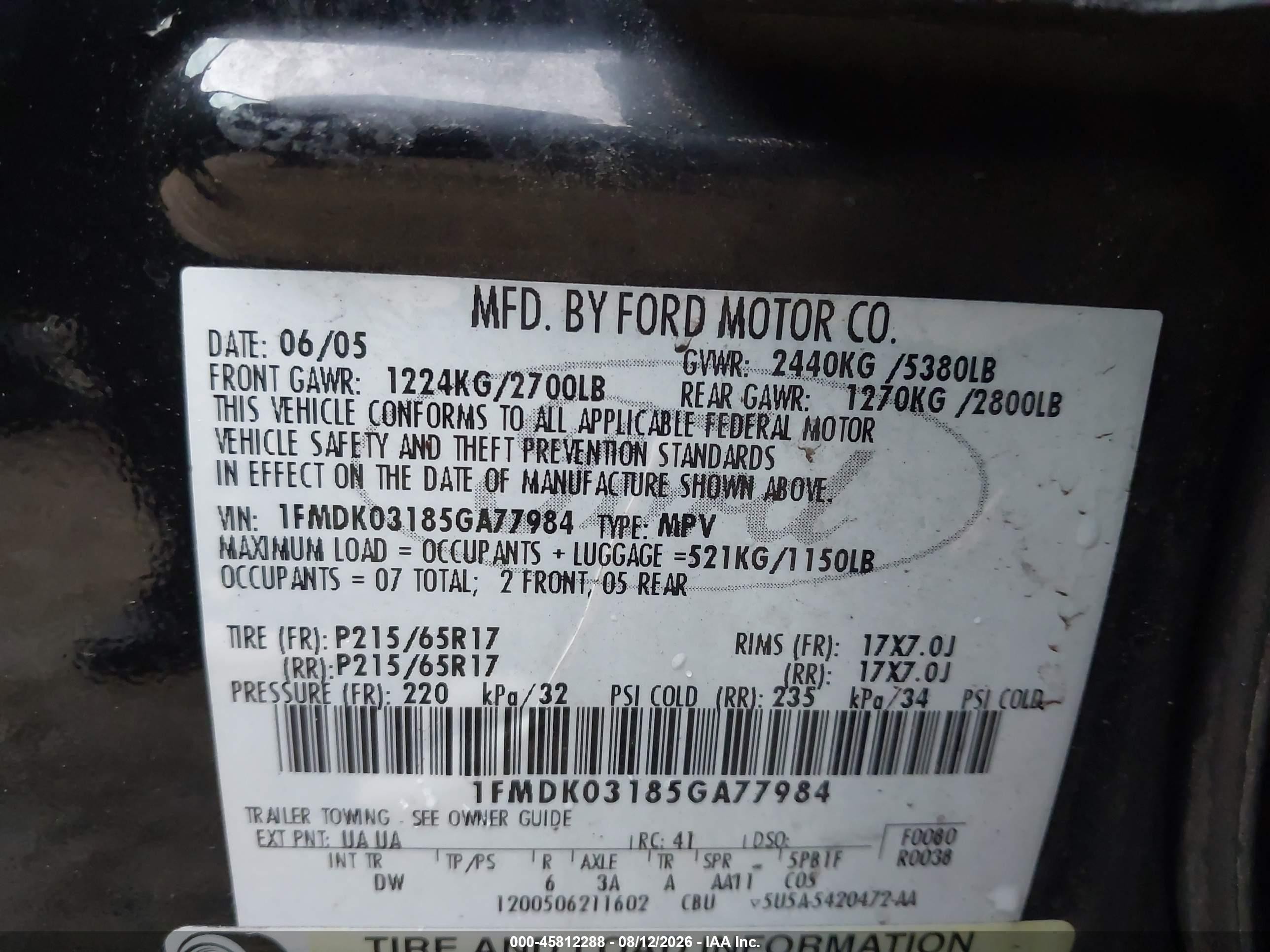 2005 Ford Freestyle Limited Black vin: 1FMDK03185GA77984