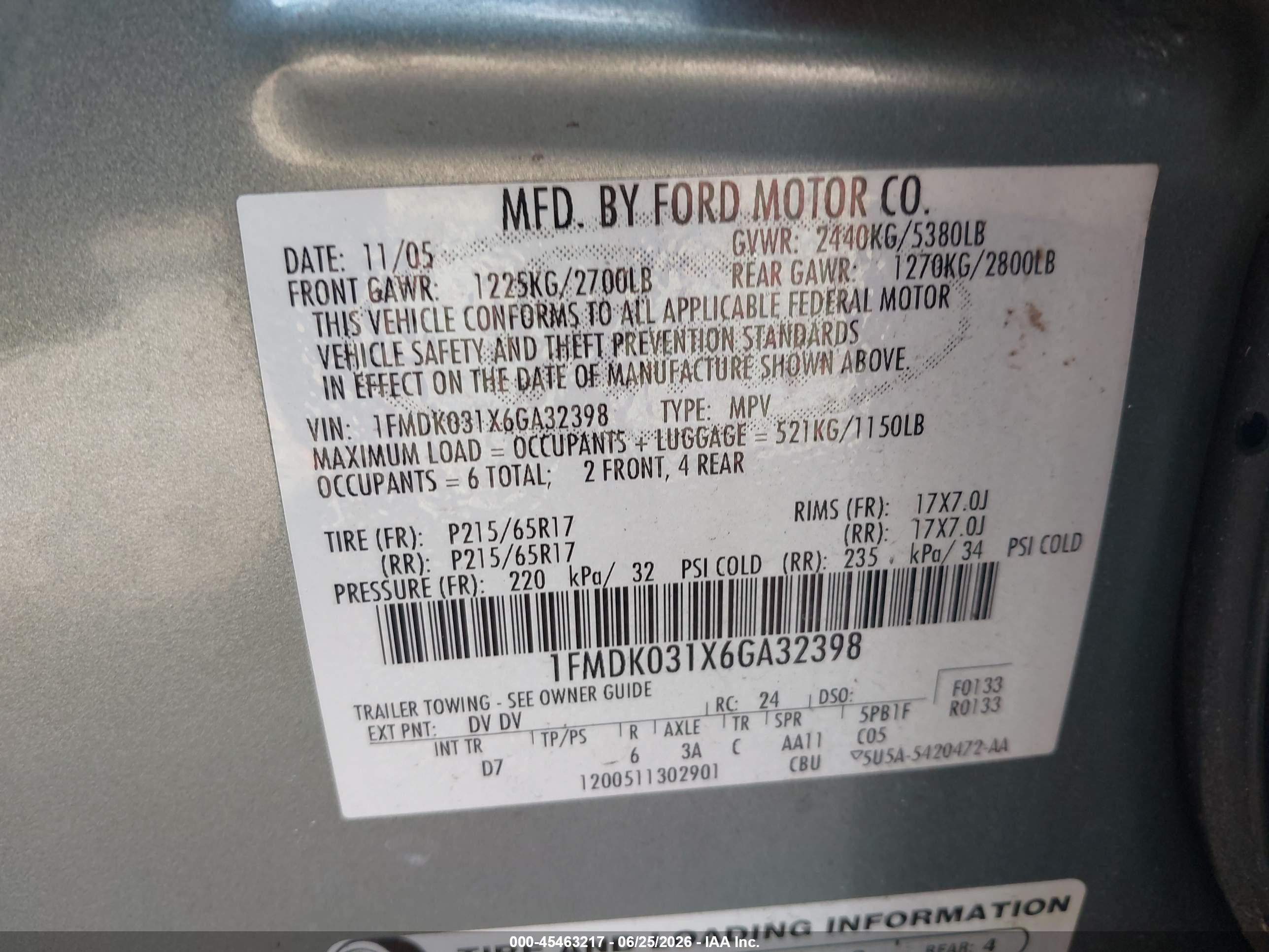 2006 Ford Freestyle Limited Green vin: 1FMDK031X6GA32398