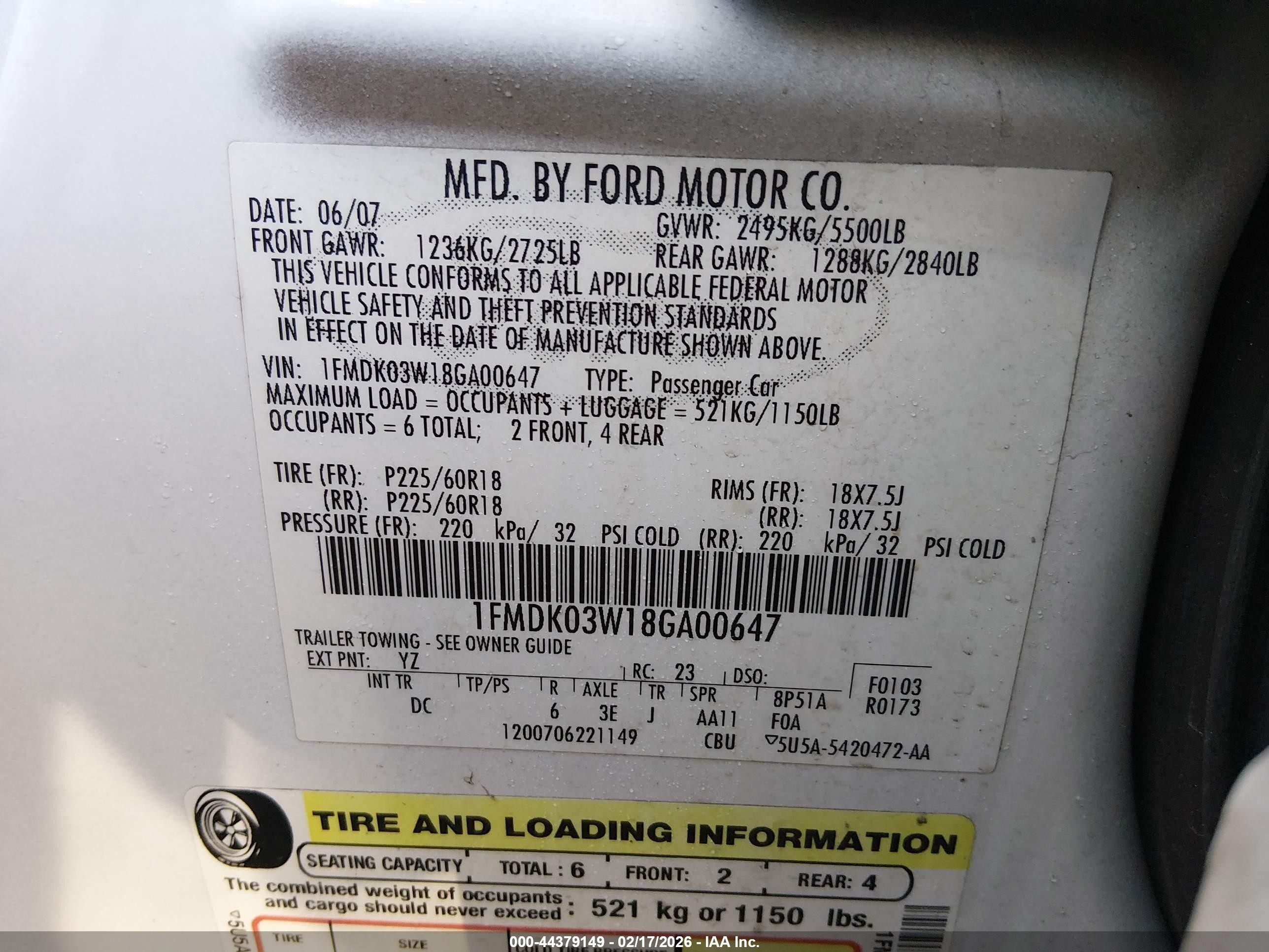 2008 Ford Taurus X Limited White vin: 1FMDK03W18GA00647