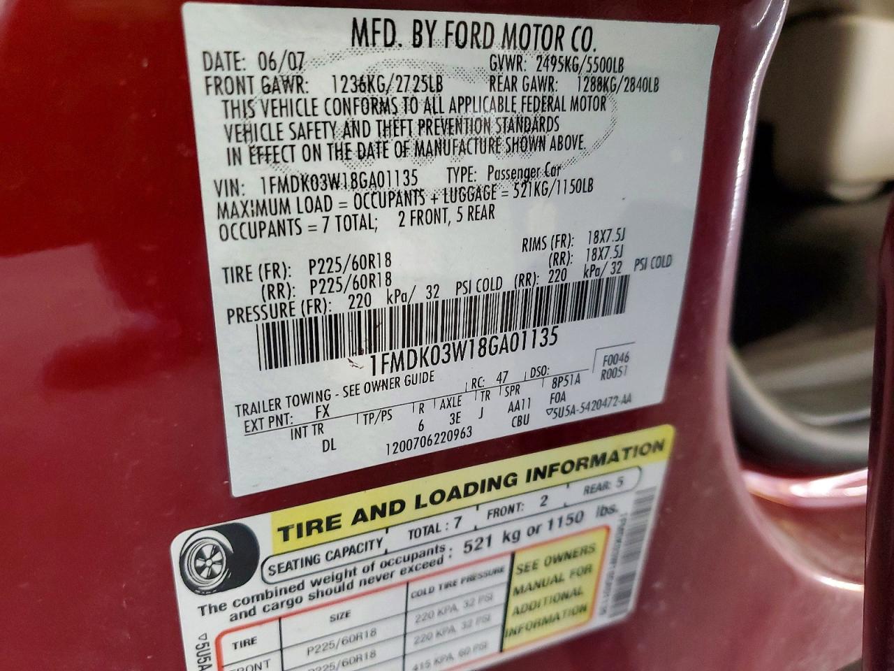 2008 Ford Taurus X Limited Burgundy vin: 1FMDK03W18GA01135