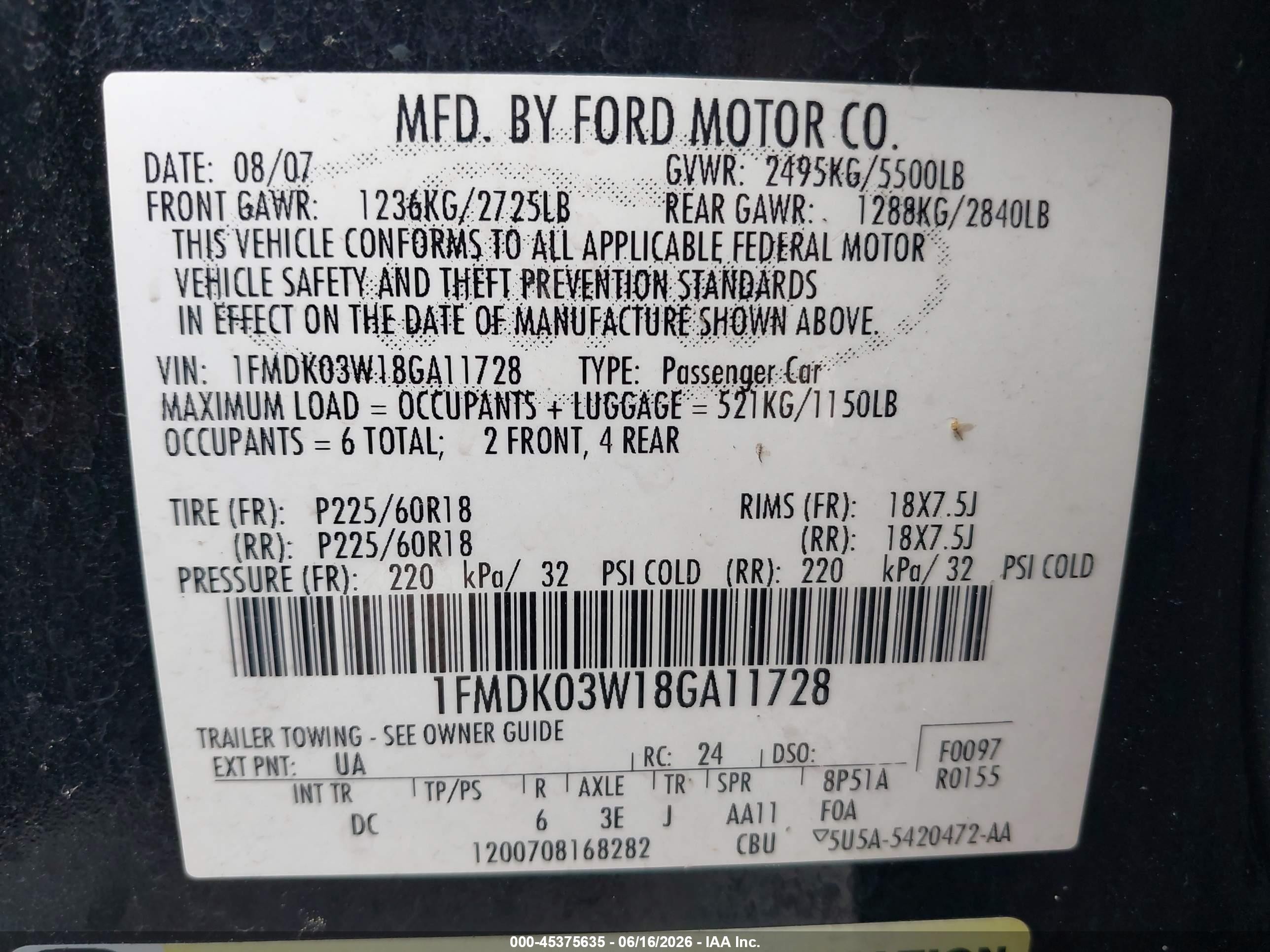 2008 Ford Taurus X Limited Black vin: 1FMDK03W18GA11728