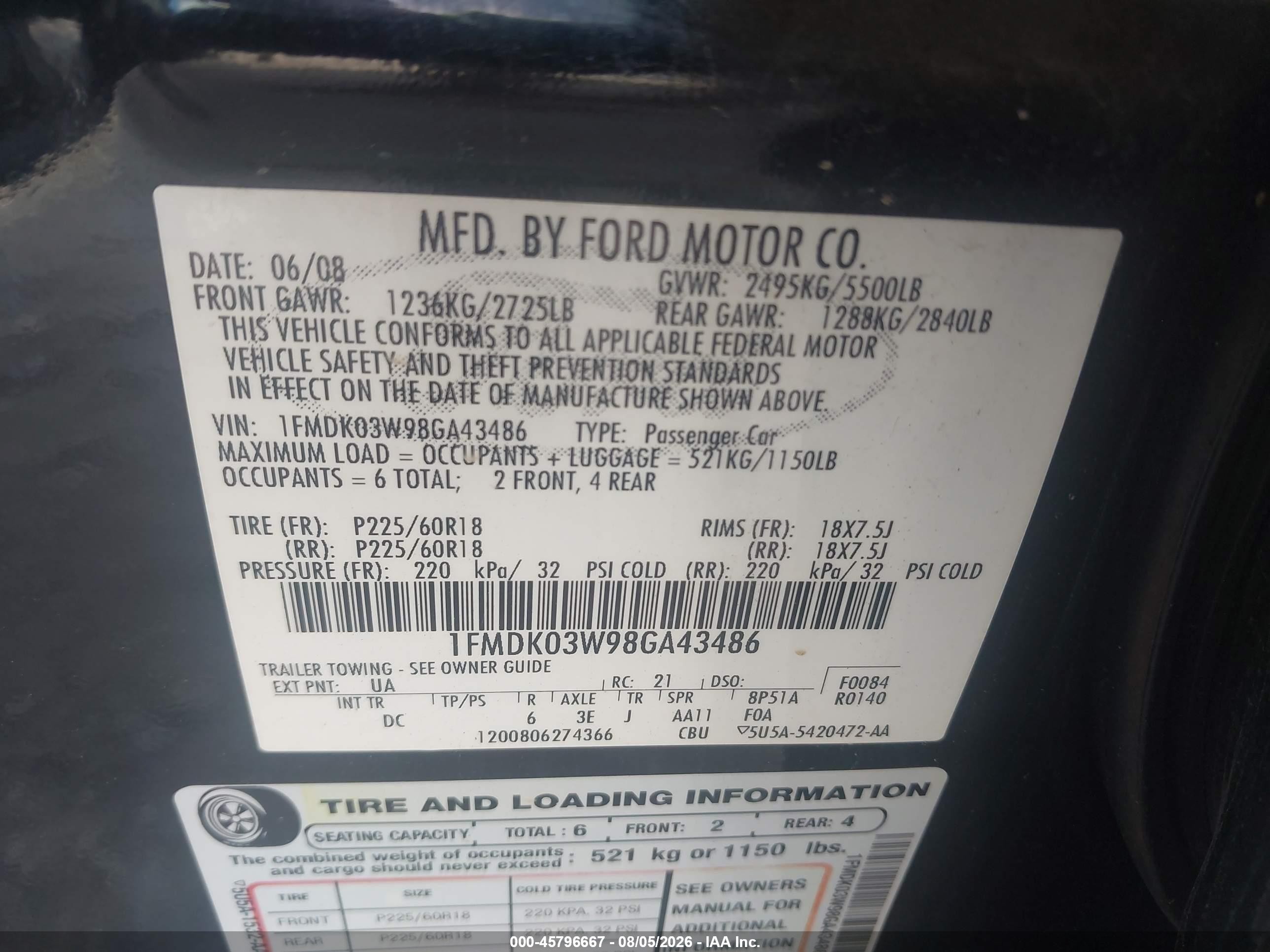 2008 Ford Taurus X Limited Black vin: 1FMDK03W98GA43486