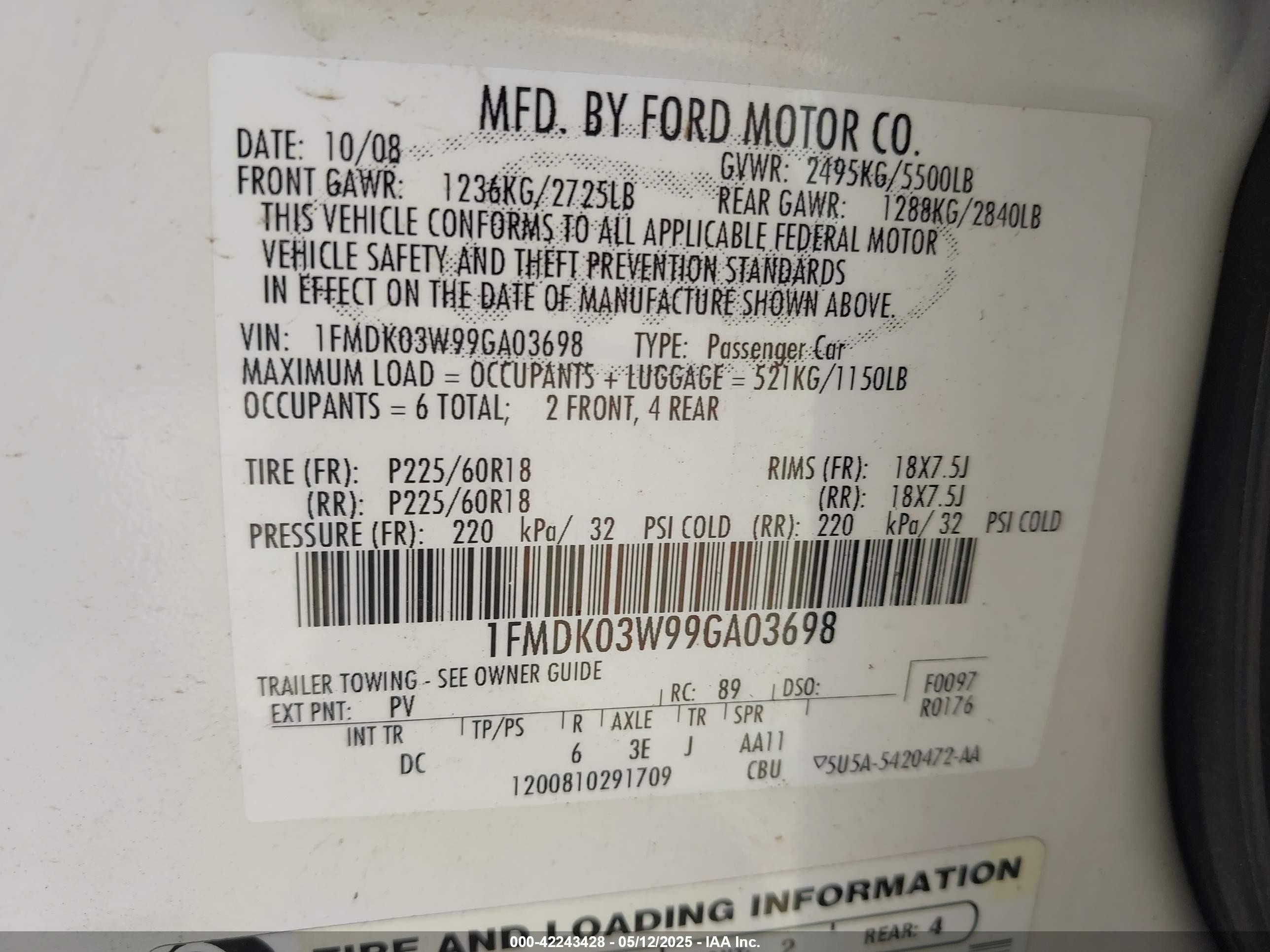 2009 Ford Taurus X Limited White vin: 1FMDK03W99GA03698