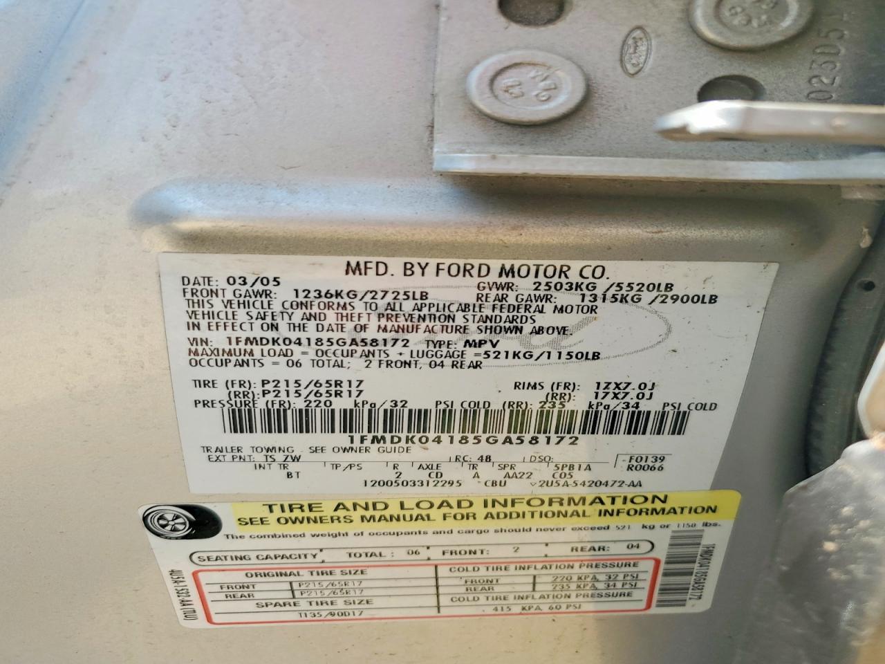 2005 Ford Freestyle Se Серебряный vin: 1FMDK04185GA58172