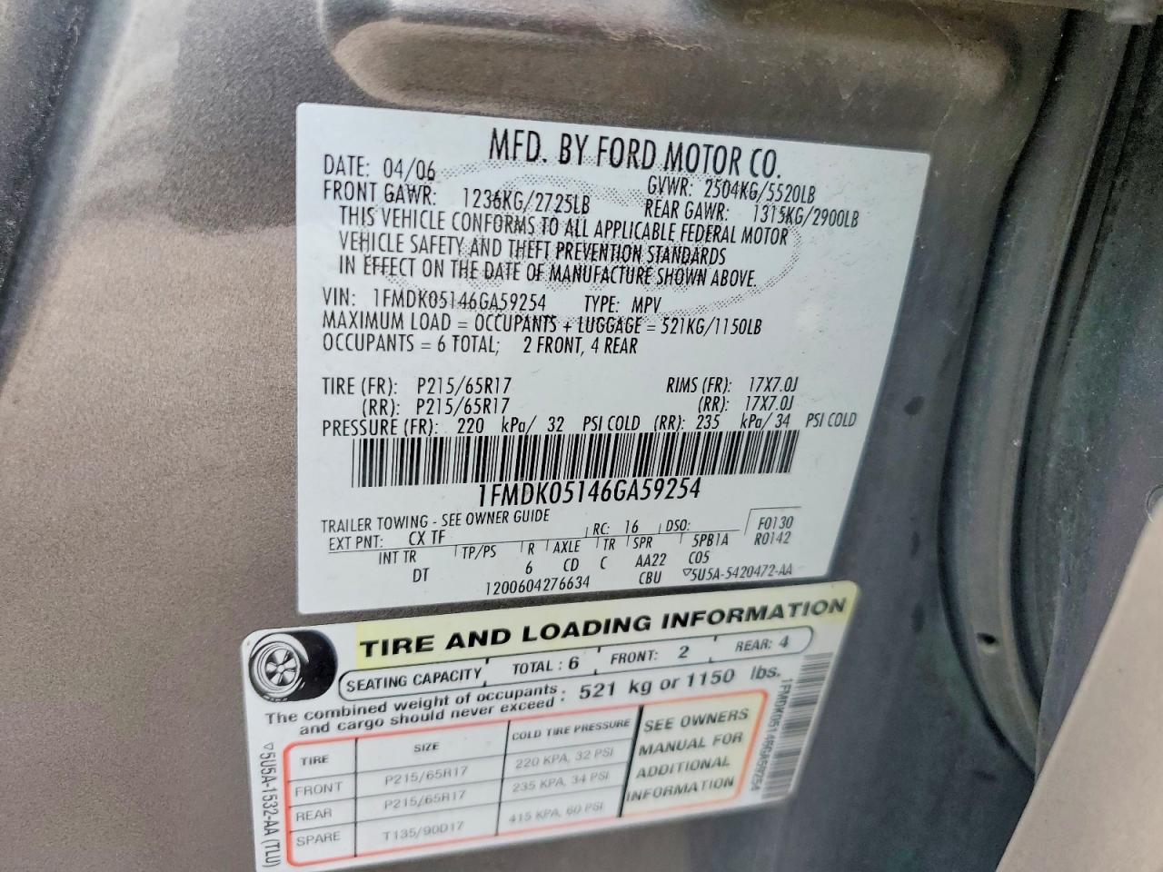 2006 Ford Freestyle Sel Gray vin: 1FMDK05146GA59254