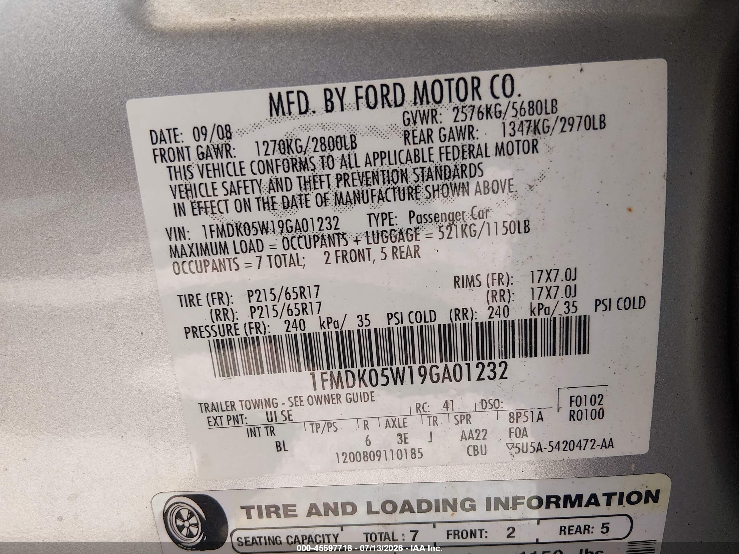 2009 Ford Taurus X Sel Silver vin: 1FMDK05W19GA01232