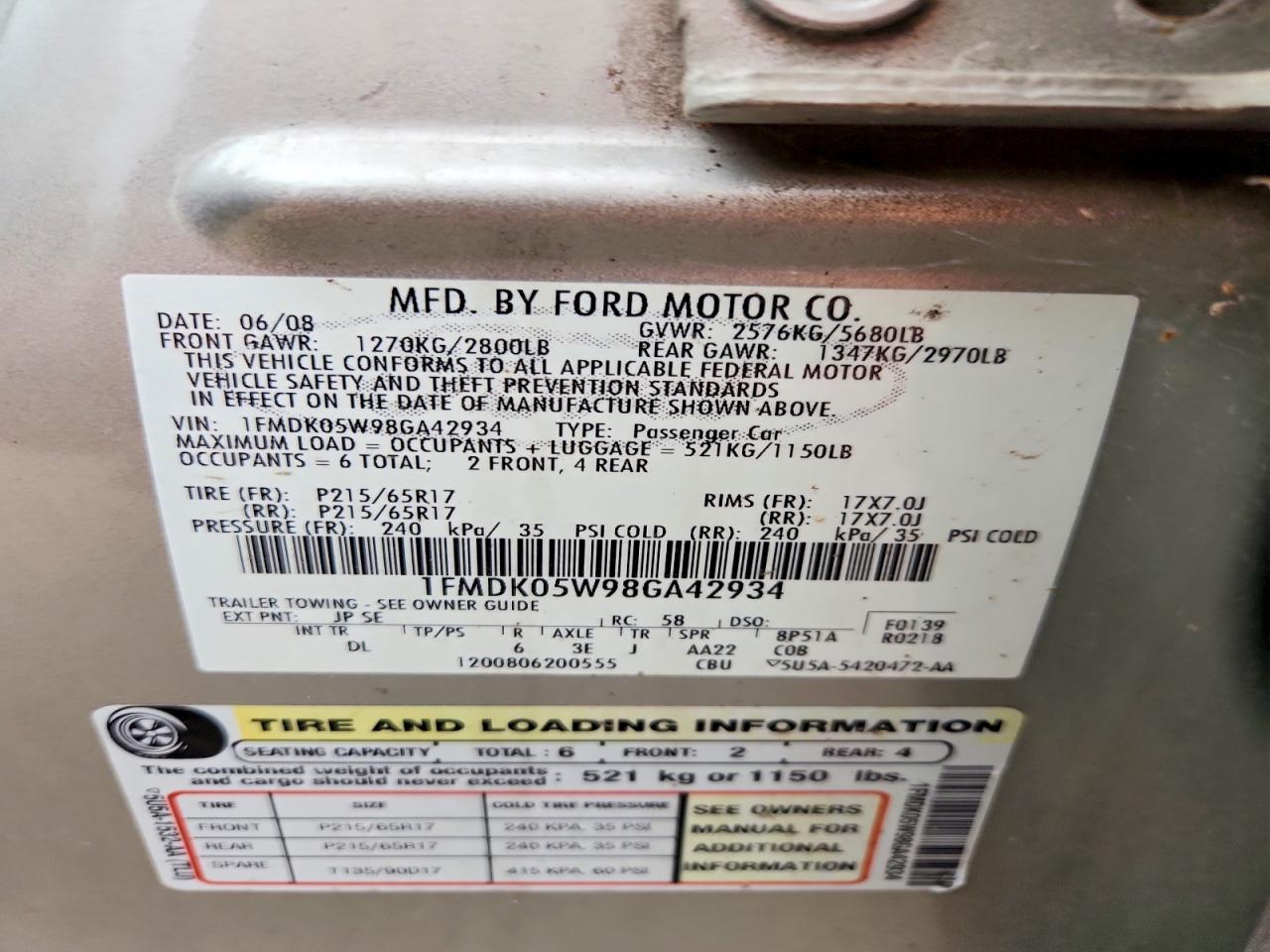 2008 Ford Taurus X Sel Silver vin: 1FMDK05W98GA42934