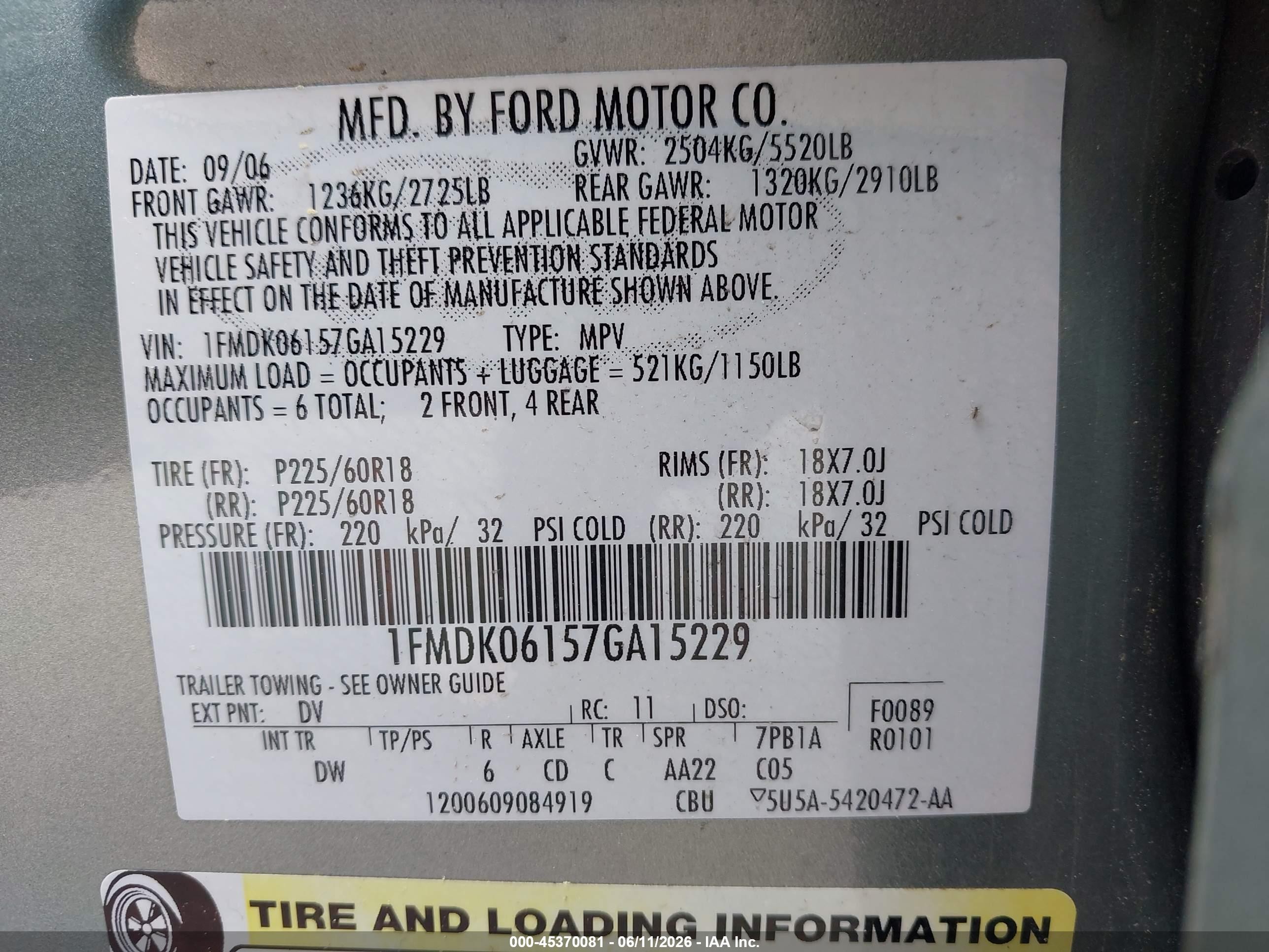 2007 Ford Freestyle Limited Green vin: 1FMDK06157GA15229