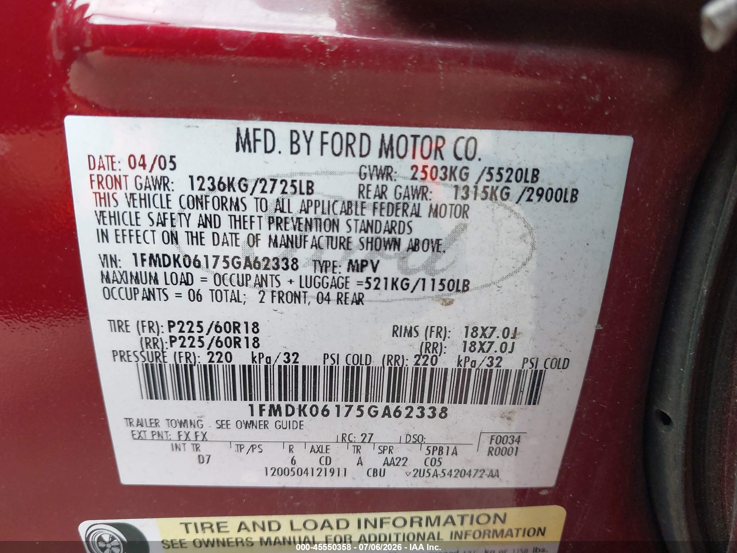 2005 Ford Freestyle Limited Красный vin: 1FMDK06175GA62338