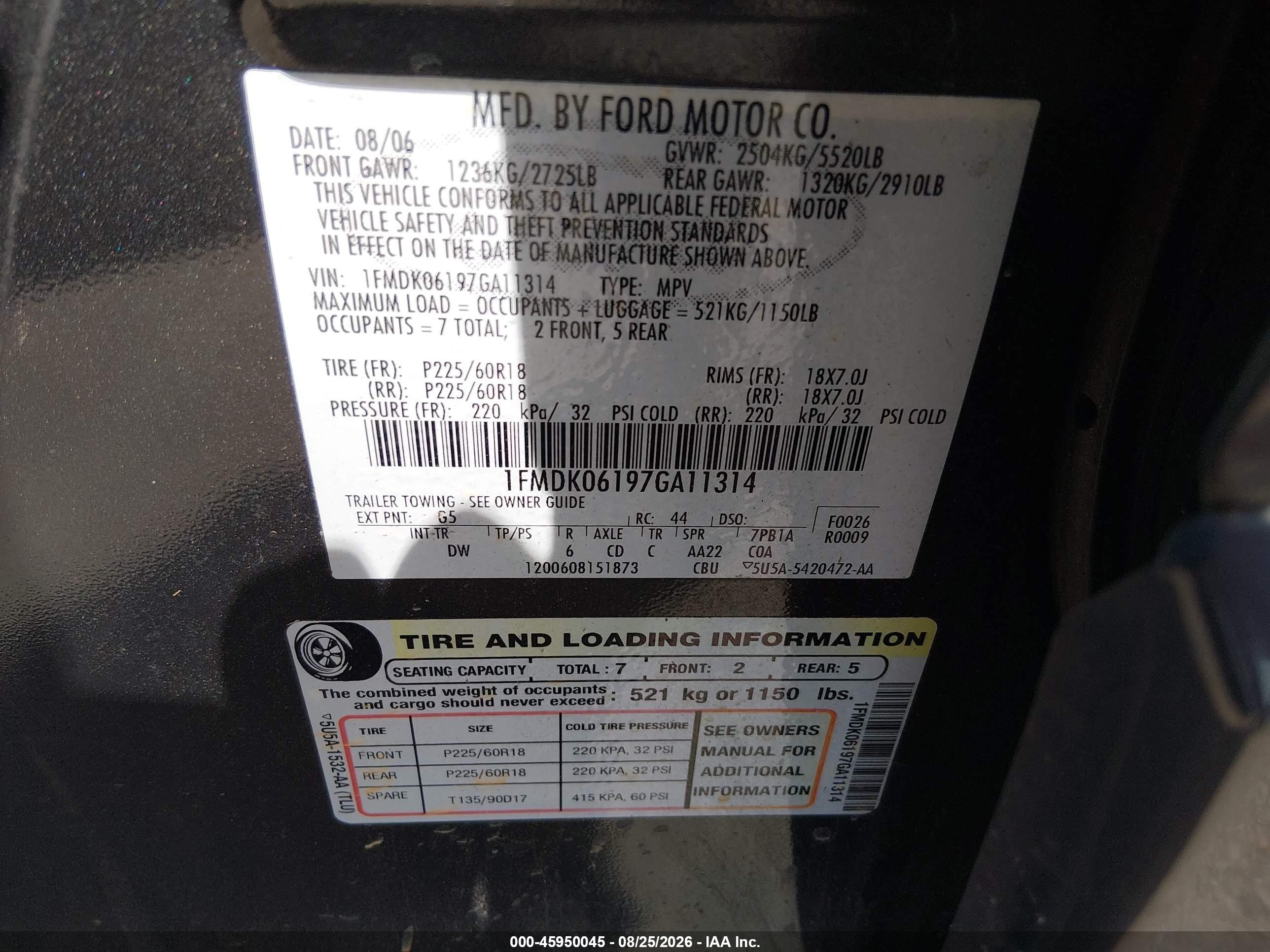 2007 Ford Freestyle Limited Black vin: 1FMDK06197GA11314